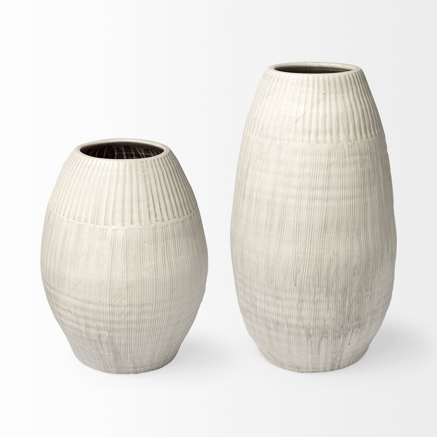 Modern Minimalist White Vase - Side Angle View Displaying Tall Narrow Shape and Architectural Silhouette
