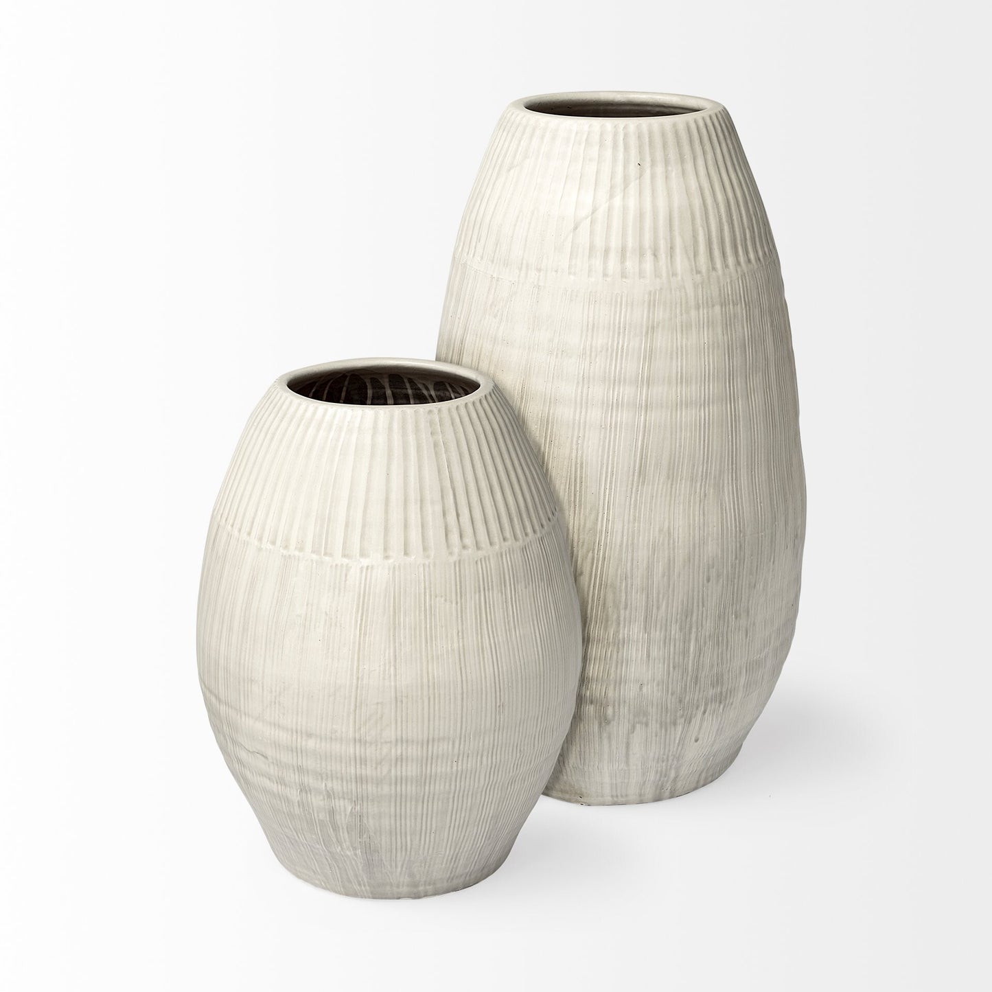 Embossed Stripe Ceramic Vase - Detail Shot of Tactile Surface and Premium Matte White Finish