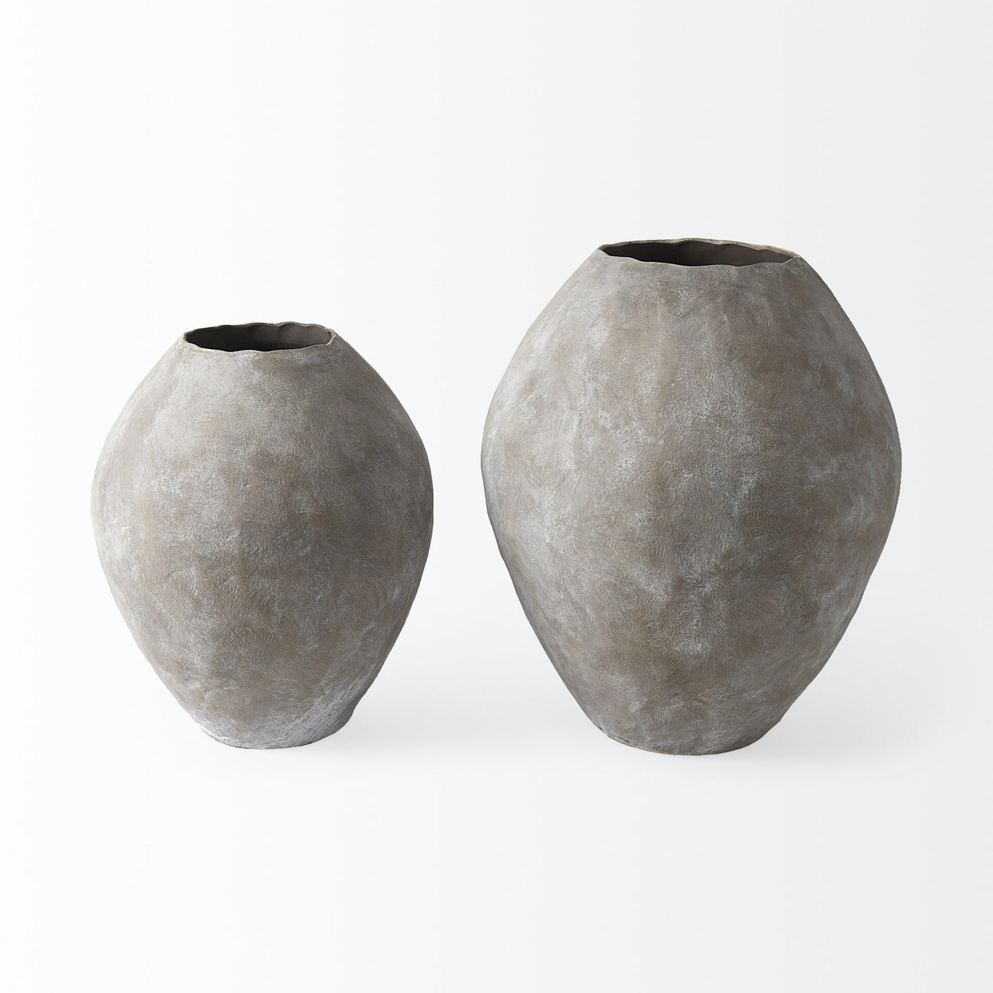 Side view of 28-inch oval floor vase with artisanal natural wash technique and organic shape