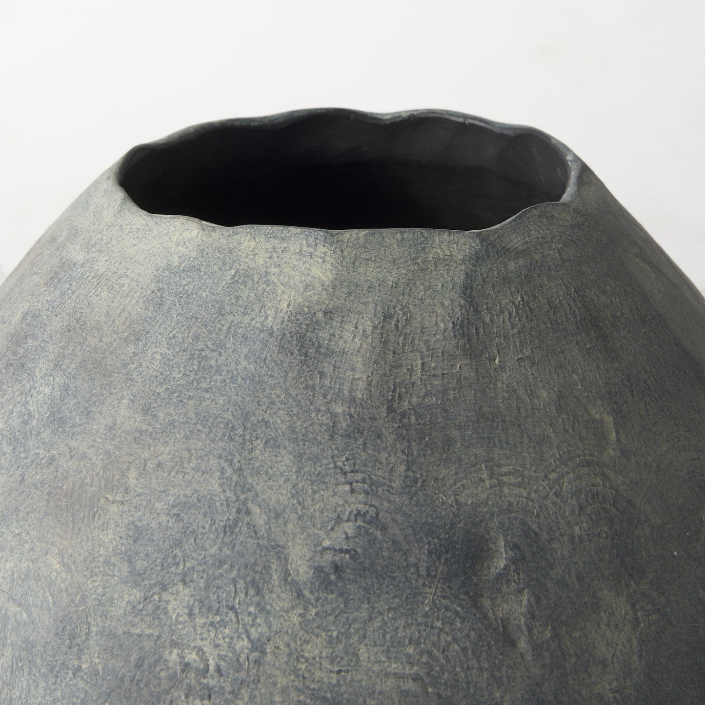 Modern organic gray ceramic vase with ancient inspiration and contemporary twist for floor displays
