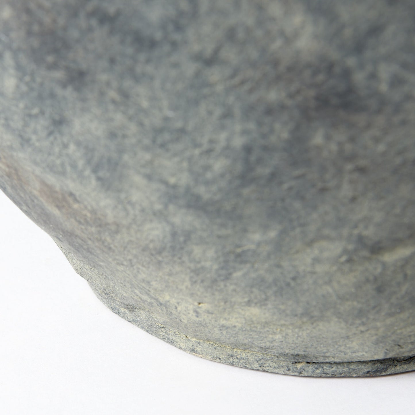 Large 23 inch rounded oval ceramic floor vase in gray with artisan ruffled edges and textured finish