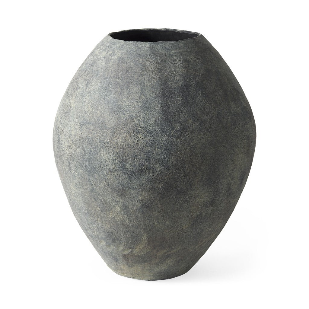 Kyros Gray Ceramic Floor Vase - Side Angle View Displaying 28 Inch Height and Contemporary Design for Living Room Decor