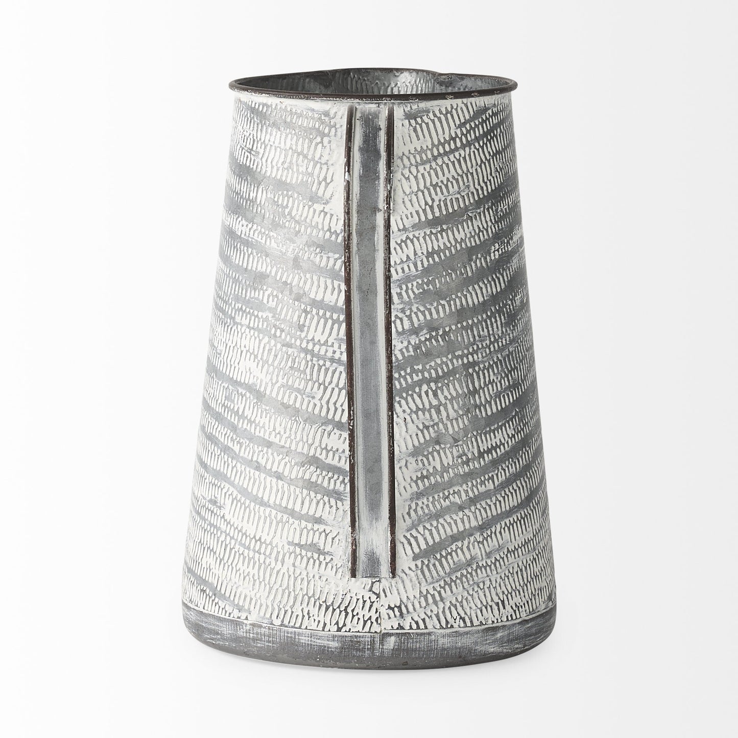 11 inch metal jug vase with gray and white abstract pattern, farmhouse style table decoration