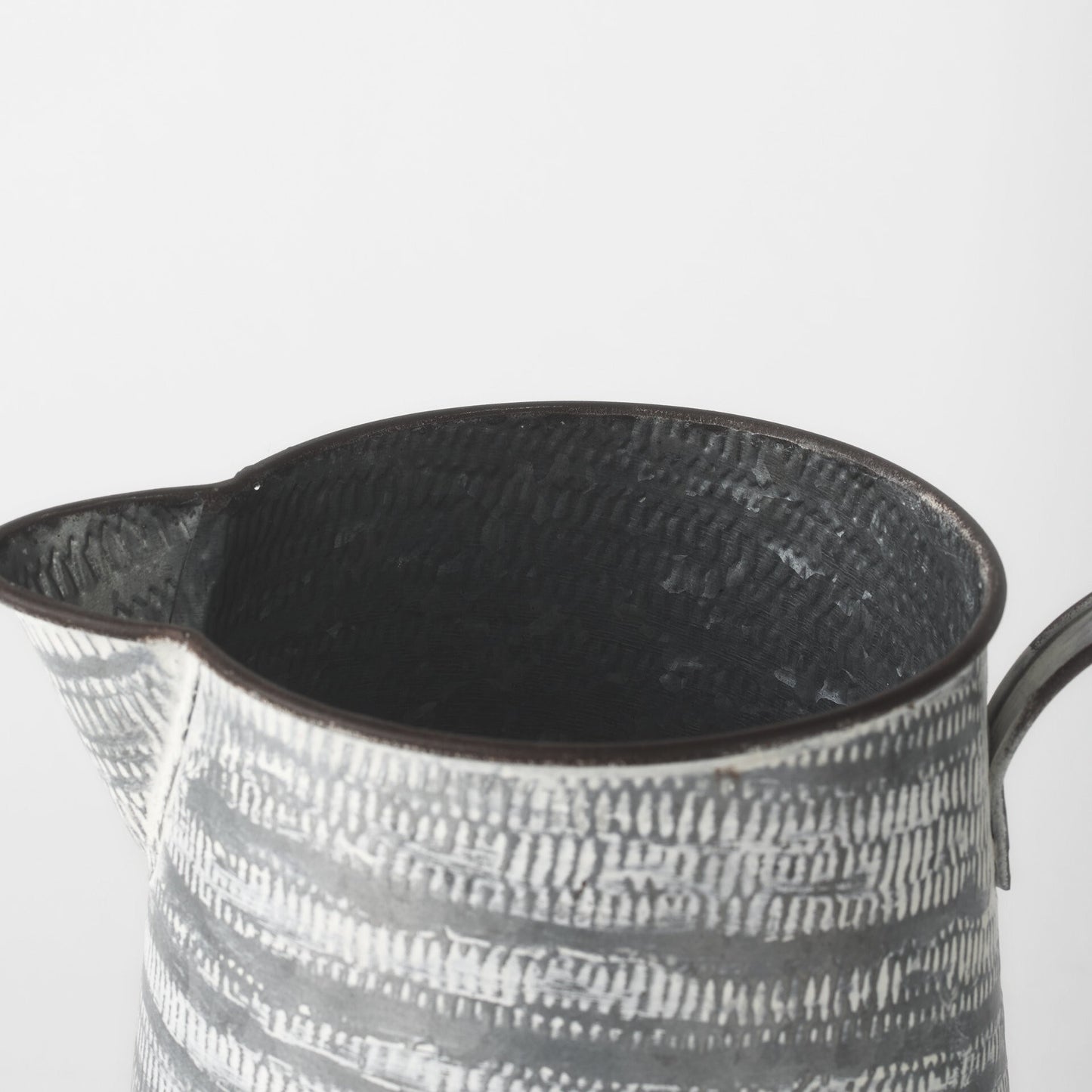 11 inch abstract metal pitcher vase with gray and white finish, charming farmhouse style centerpiece
