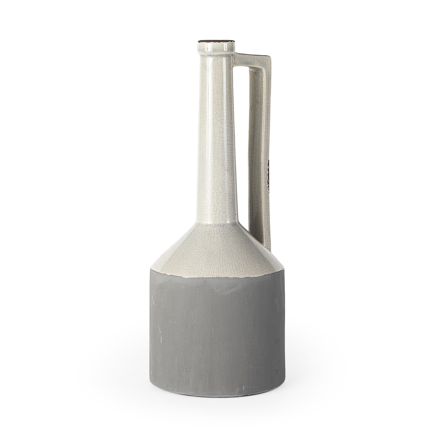 Gray off white jug vase 16 inch close-up showing rustic two-tone finish and premium ceramic quality