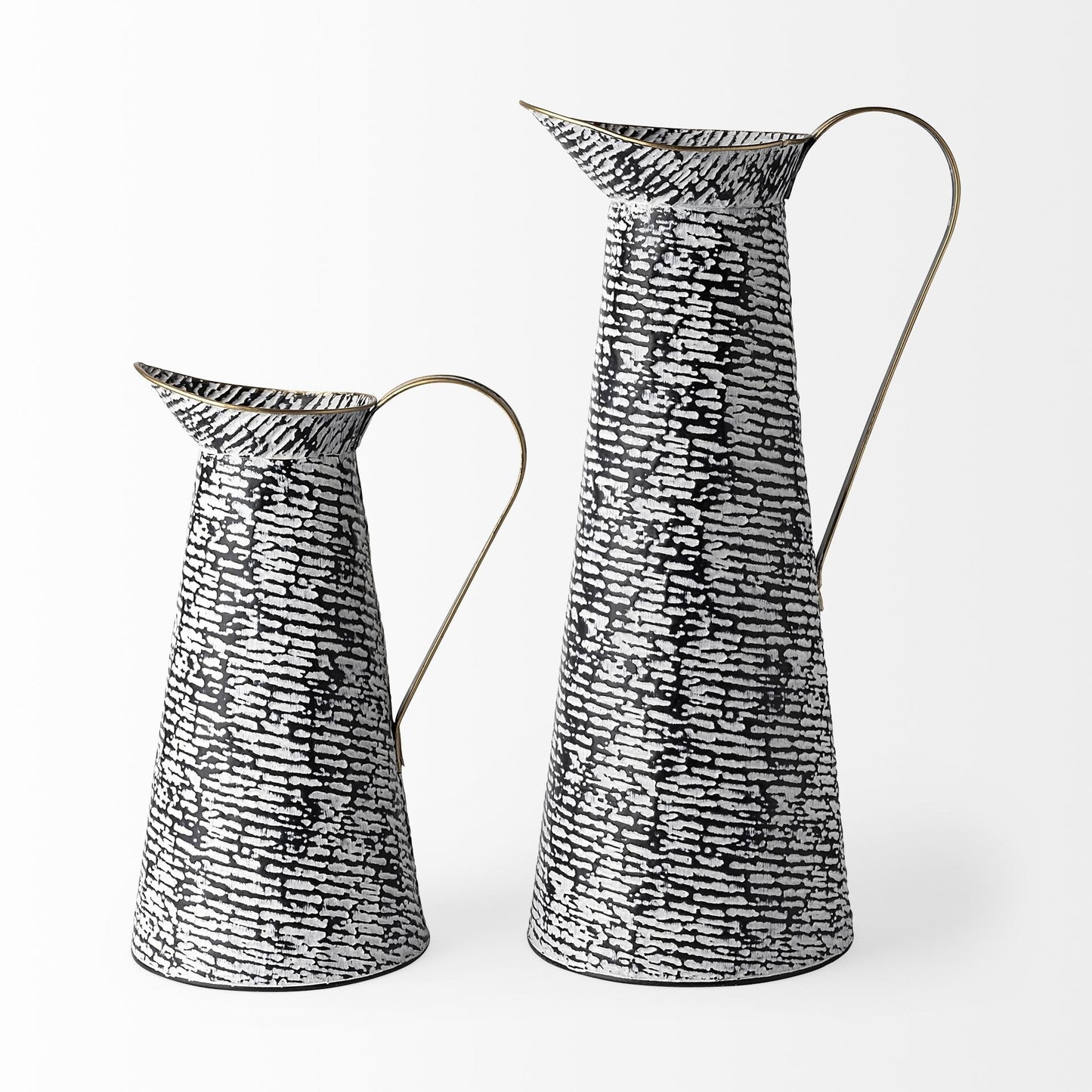 14 inch abstract jug vase with handle showing sophisticated black white pattern and gold edges