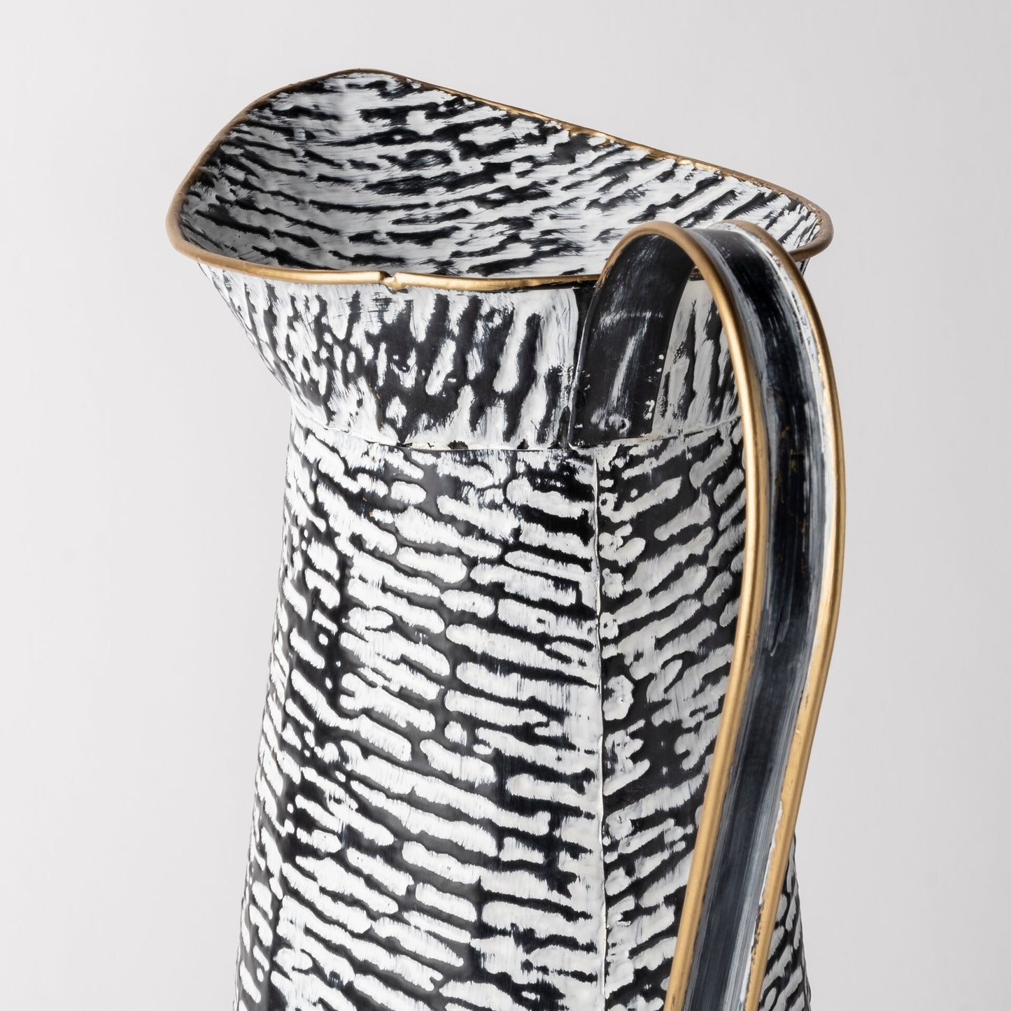 Black white textured jug vase top view showing opening perfect for large floral arrangements