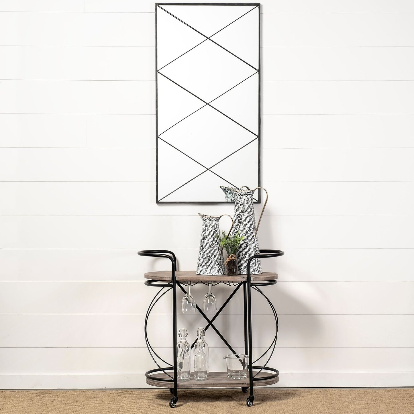 Contemporary 20 inch black white gold jug vase full product view showing complete height and elegant pitcher shape