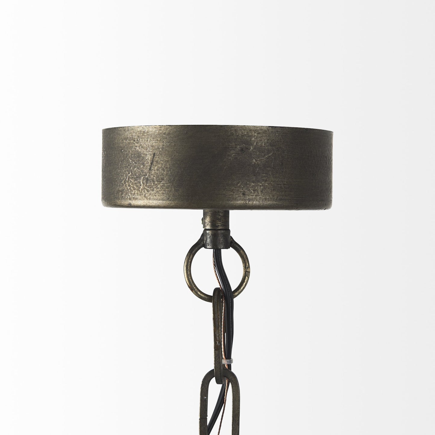 Black metal caged hanging light installed in modern kitchen interior