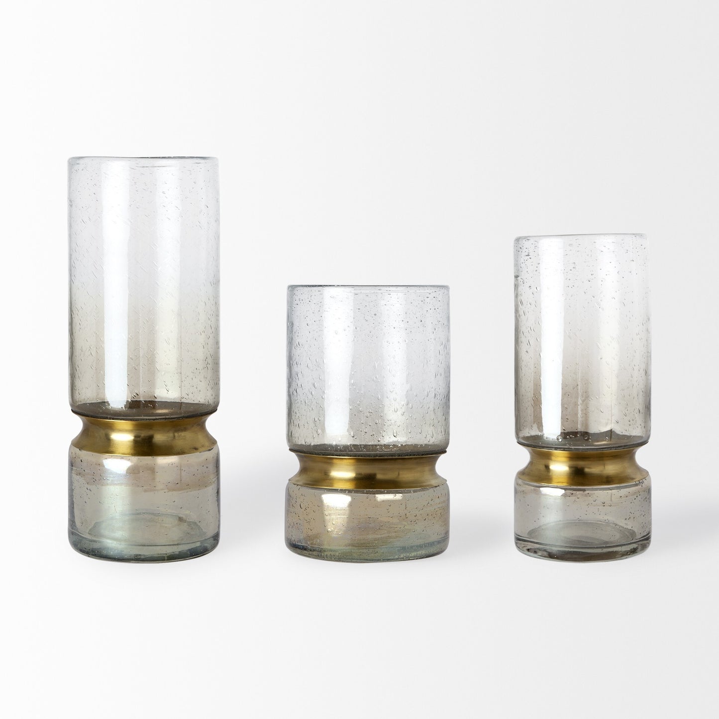 🏺 13" Smoked Bubble Glass Gold Accent Vase - Contemporary Design