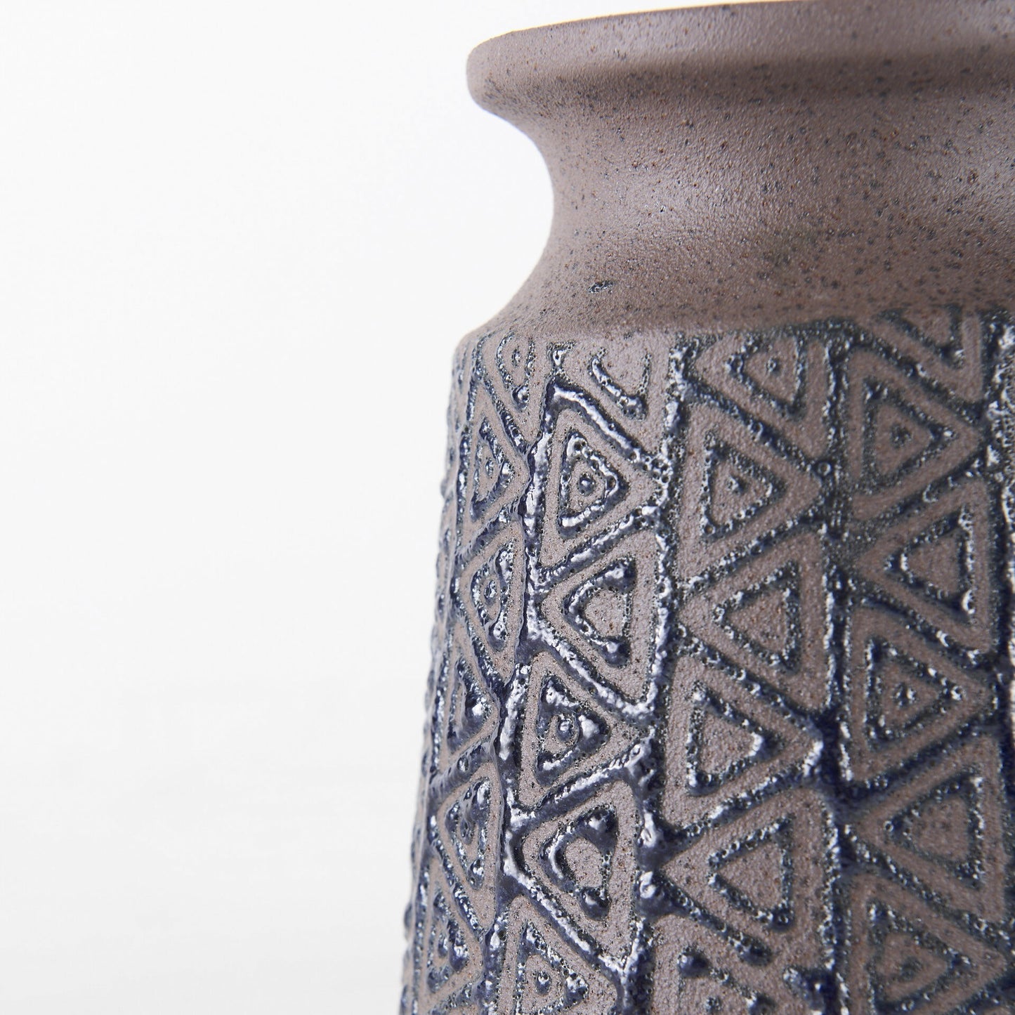 Small brown ceramic vase with tribal geometric design perfect for flowers or southwestern boho decor