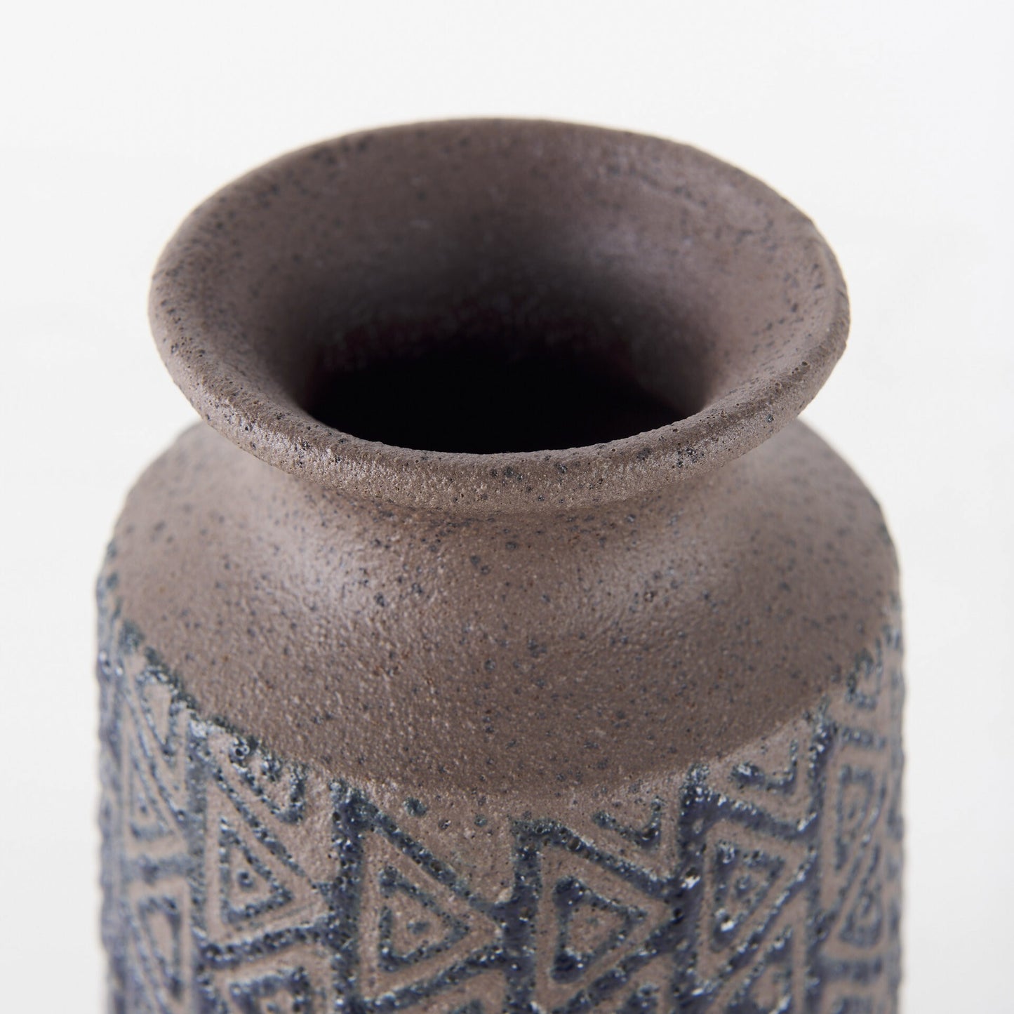 Tribal geometric vase with plain mouth and patterned body, cultural inspired ceramic decor for global style interiors