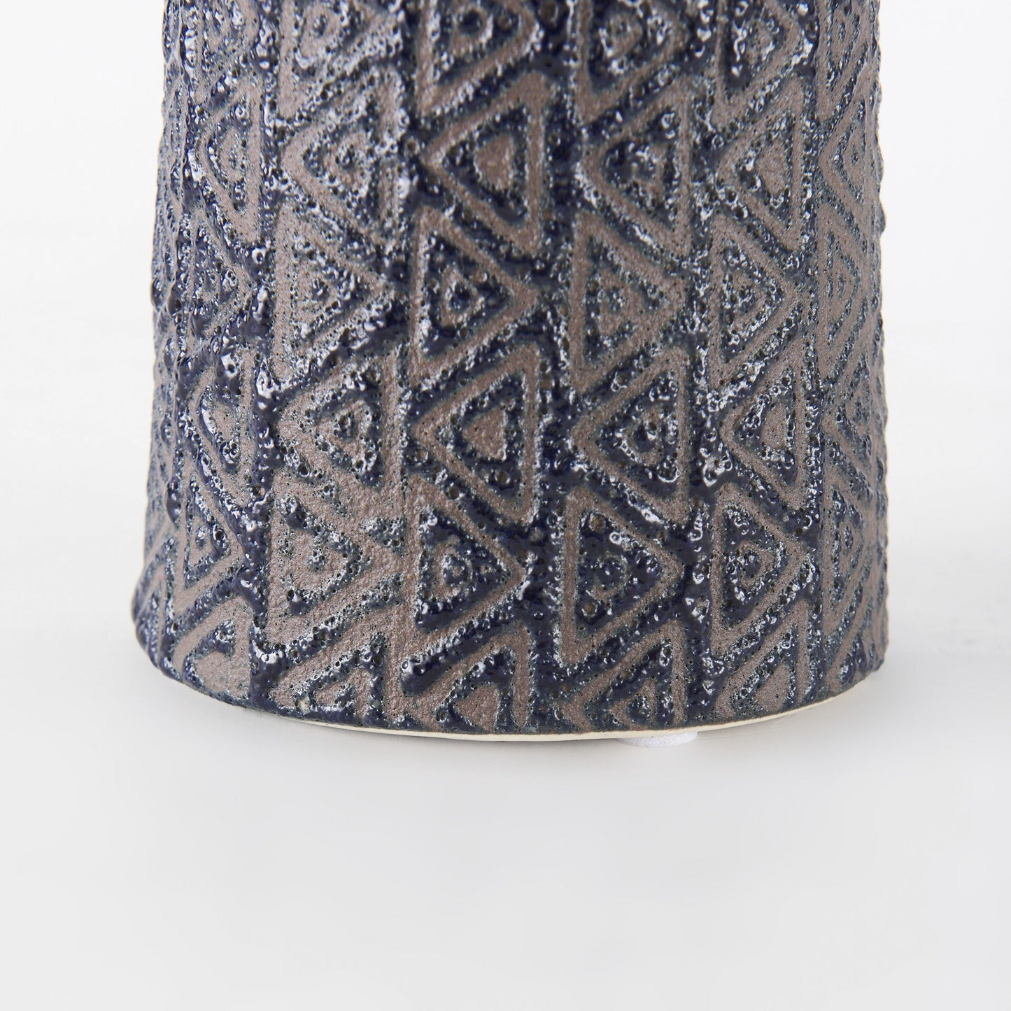 Full view of 7-inch tribal pattern ceramic vase with speckled brown finish, ethnic artisan decor for eclectic homes