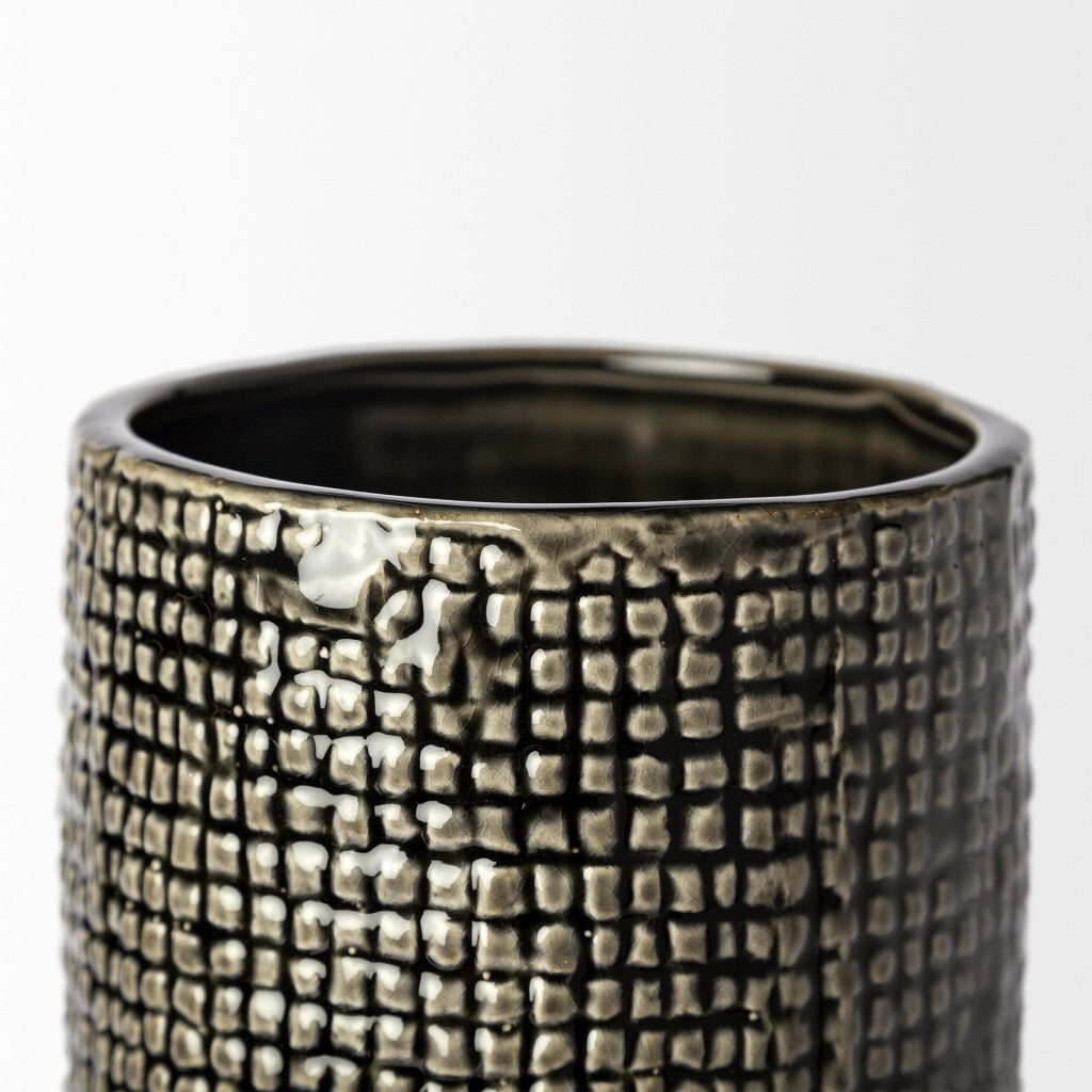 Top view of 15 inch cylindrical ceramic vase showing opening perfect for floral arrangements