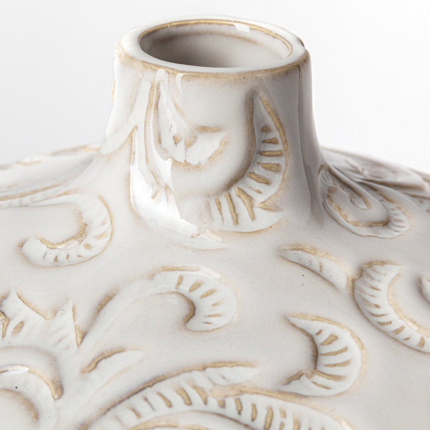 Small elegant white vase 8 inches tall with carved texture, perfect for minimalist decor