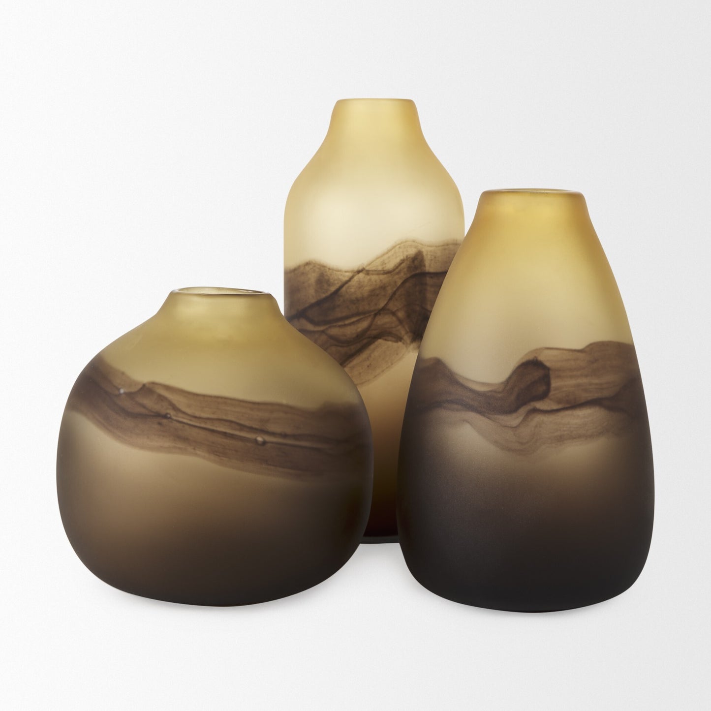 Smoky sand dunes vase close-up displaying organic brown smoke pattern and crystal glass construction