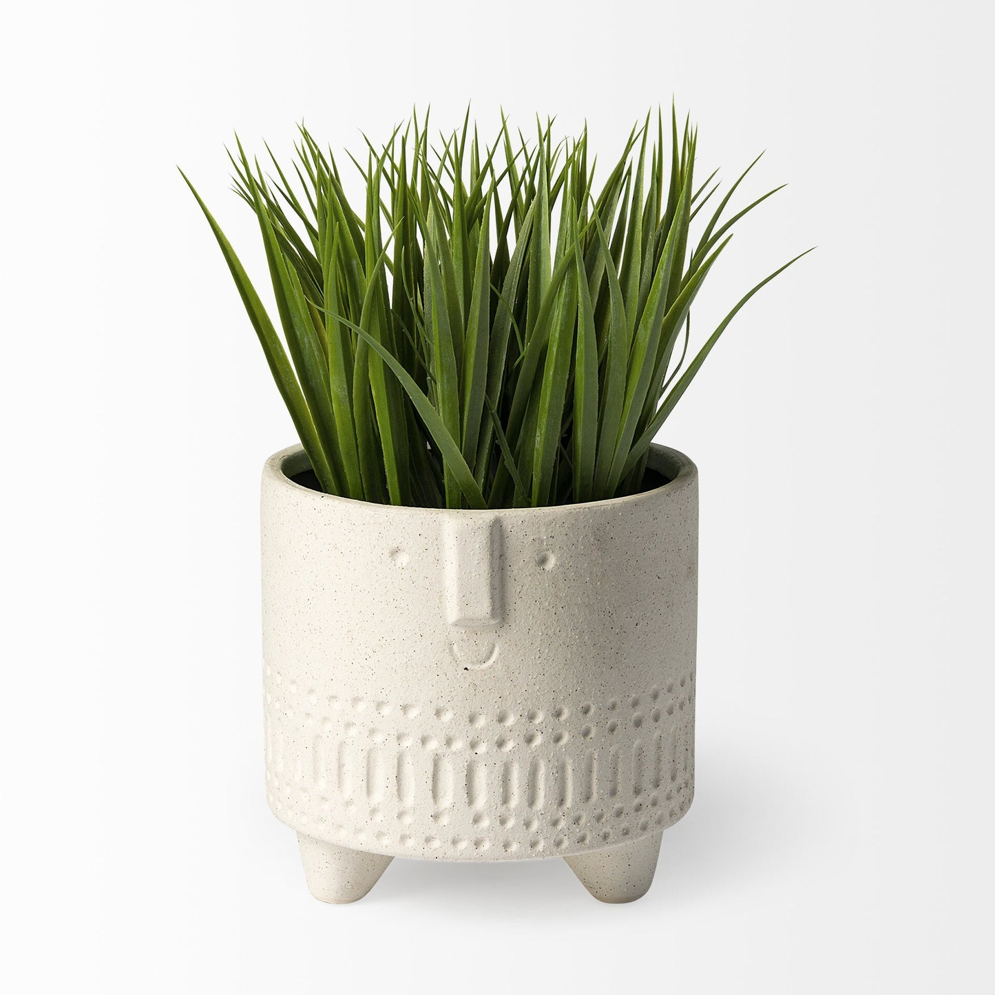 Full view of 7-inch whimsical bohemian vase with happy face and tribal patterns, unique ceramic planter for joyful home decor