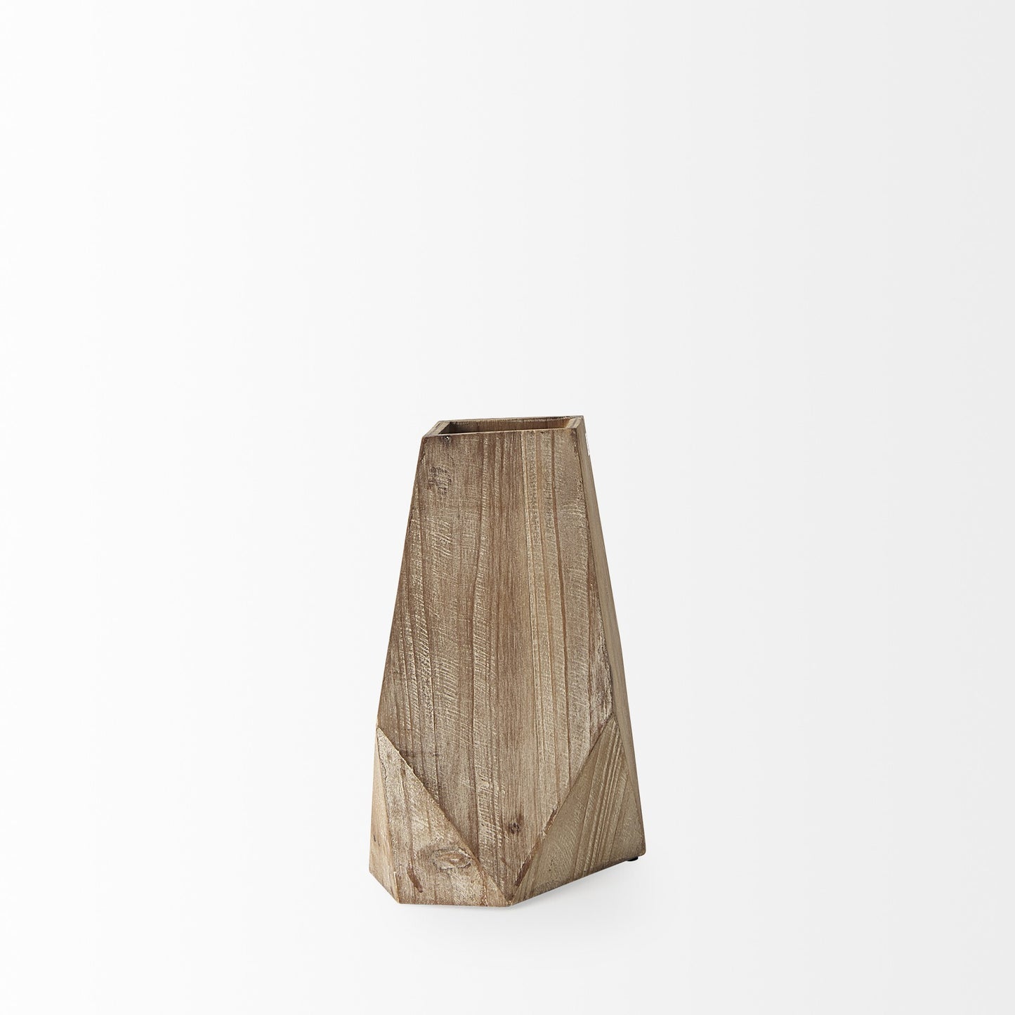 Top view of natural wood geometric vase showing opening and unique angular construction, perfect for fresh or dried floral arrangements