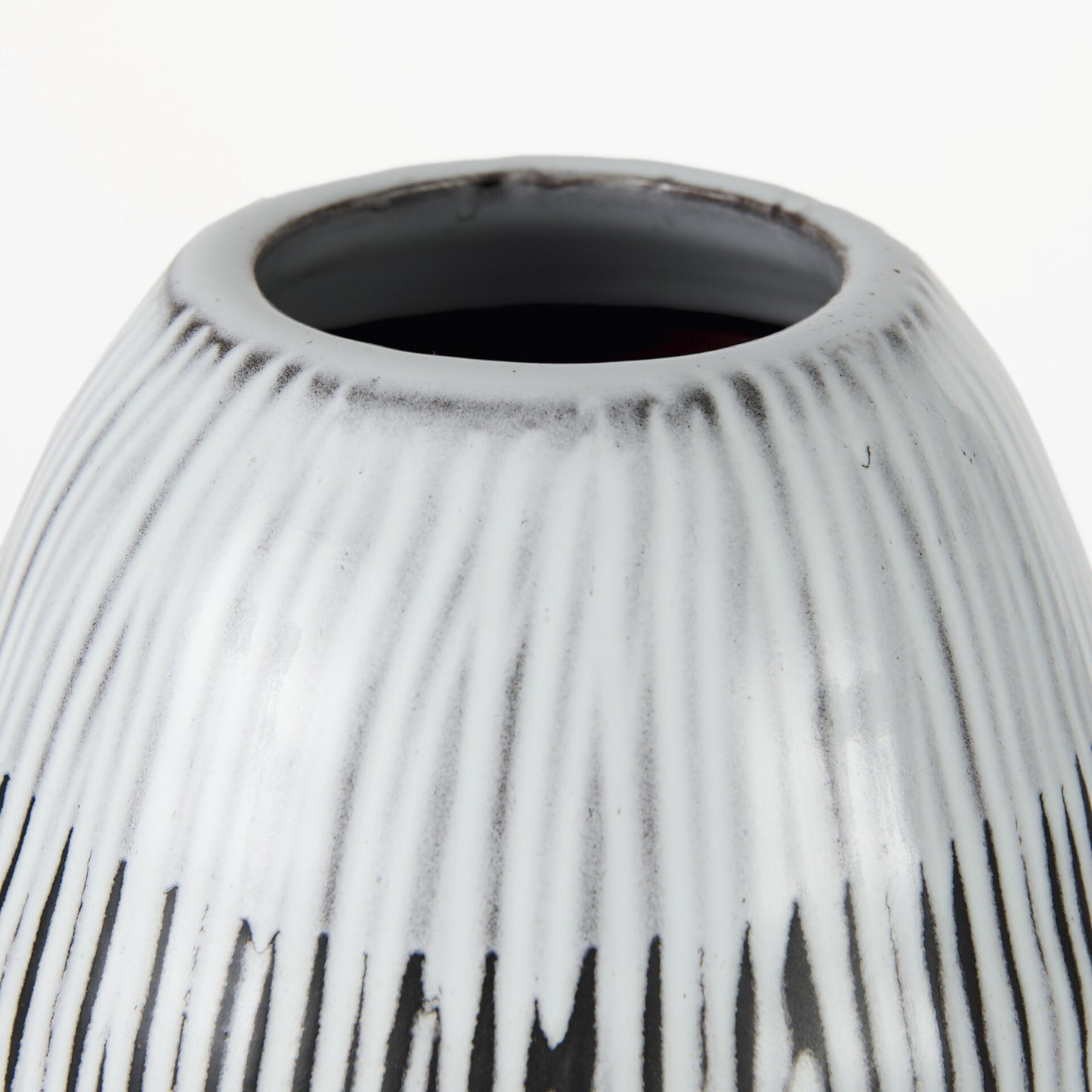 Black white gray ceramic vase top opening view perfect for bright floral arrangements