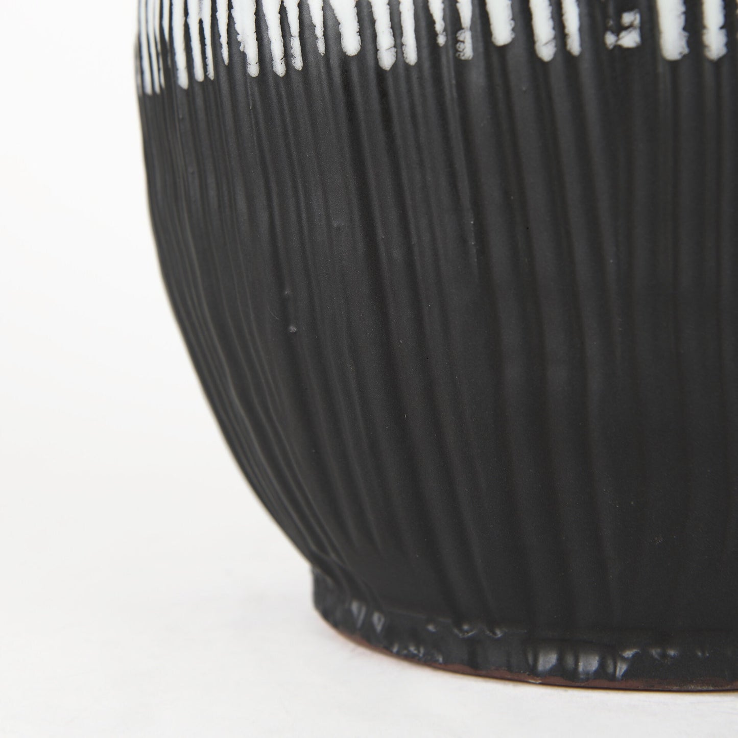 Contemporary black white ceramic vase full product view, modern statement piece for table or shelf decor