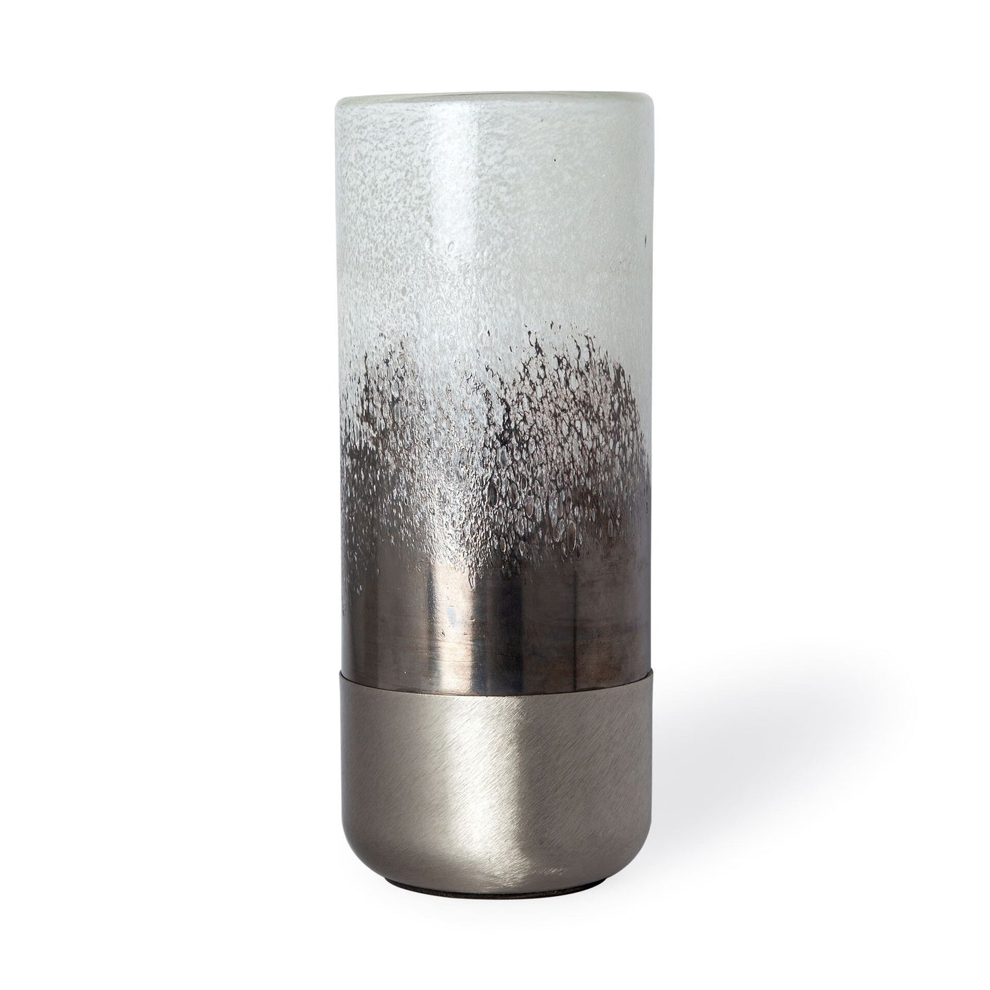 Brushed silver glass vase 13 inch close-up showing elegant metallic finish and premium quality