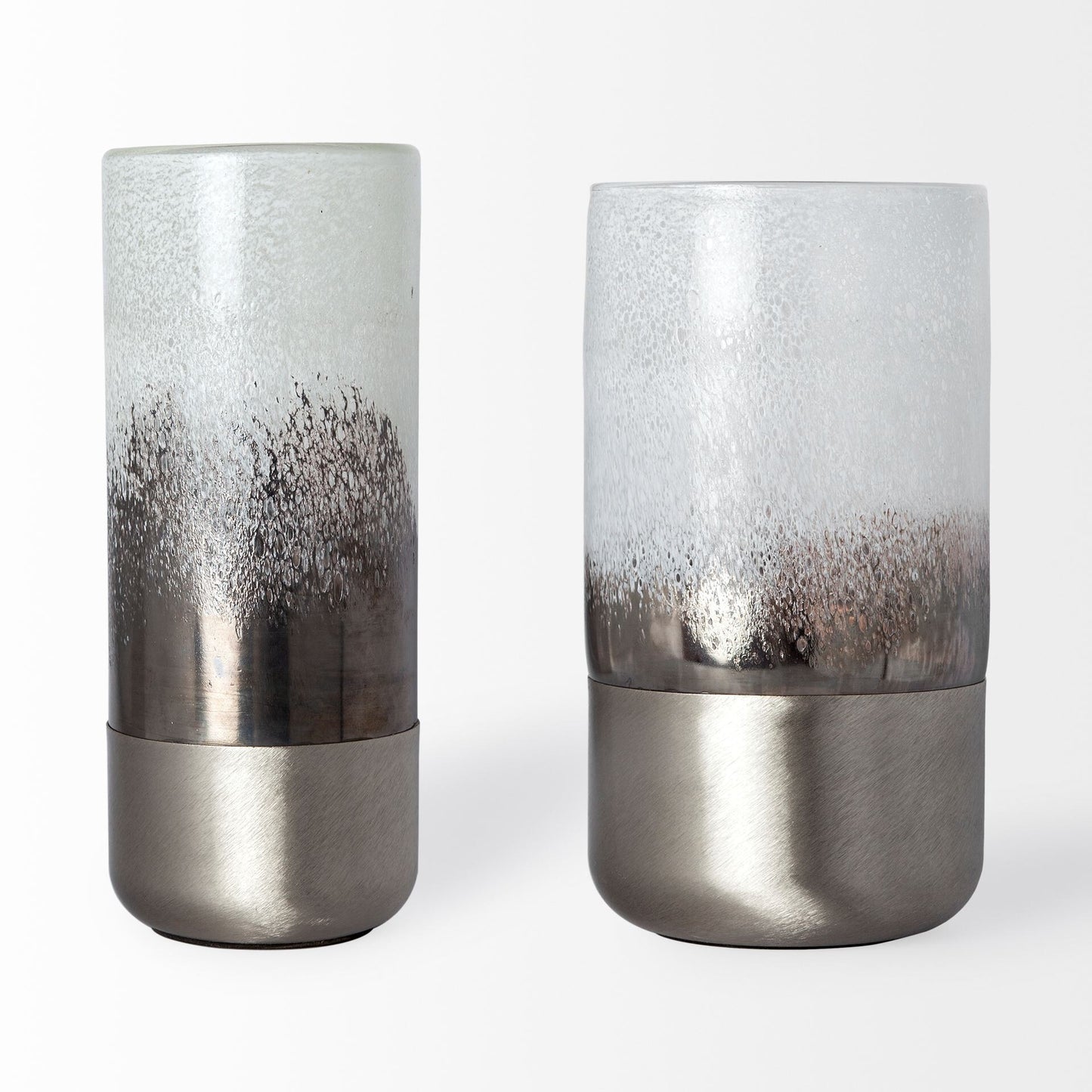 Modern silver vase 13 inch tall side view displaying contemporary glam aesthetic