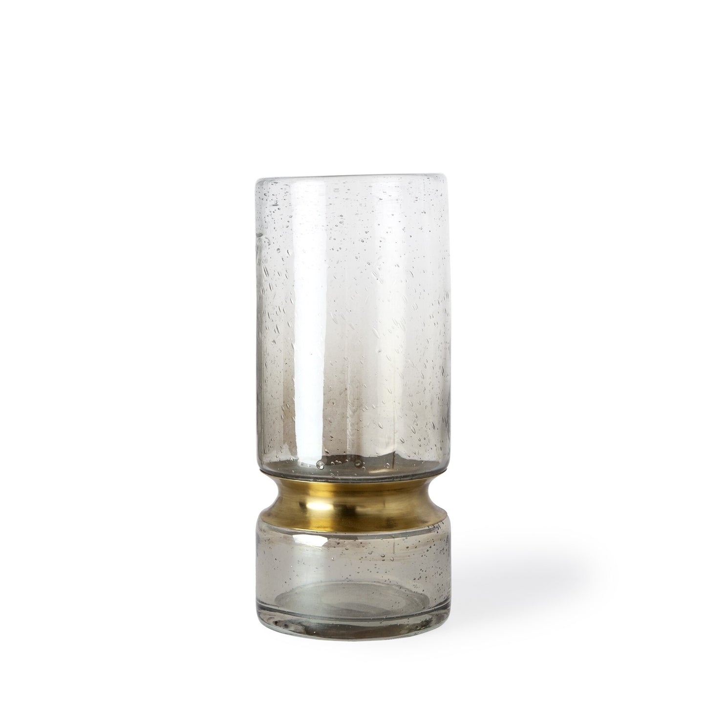 Close-up of bubble texture on smoked glass vase showing elegant gold metallic accent details