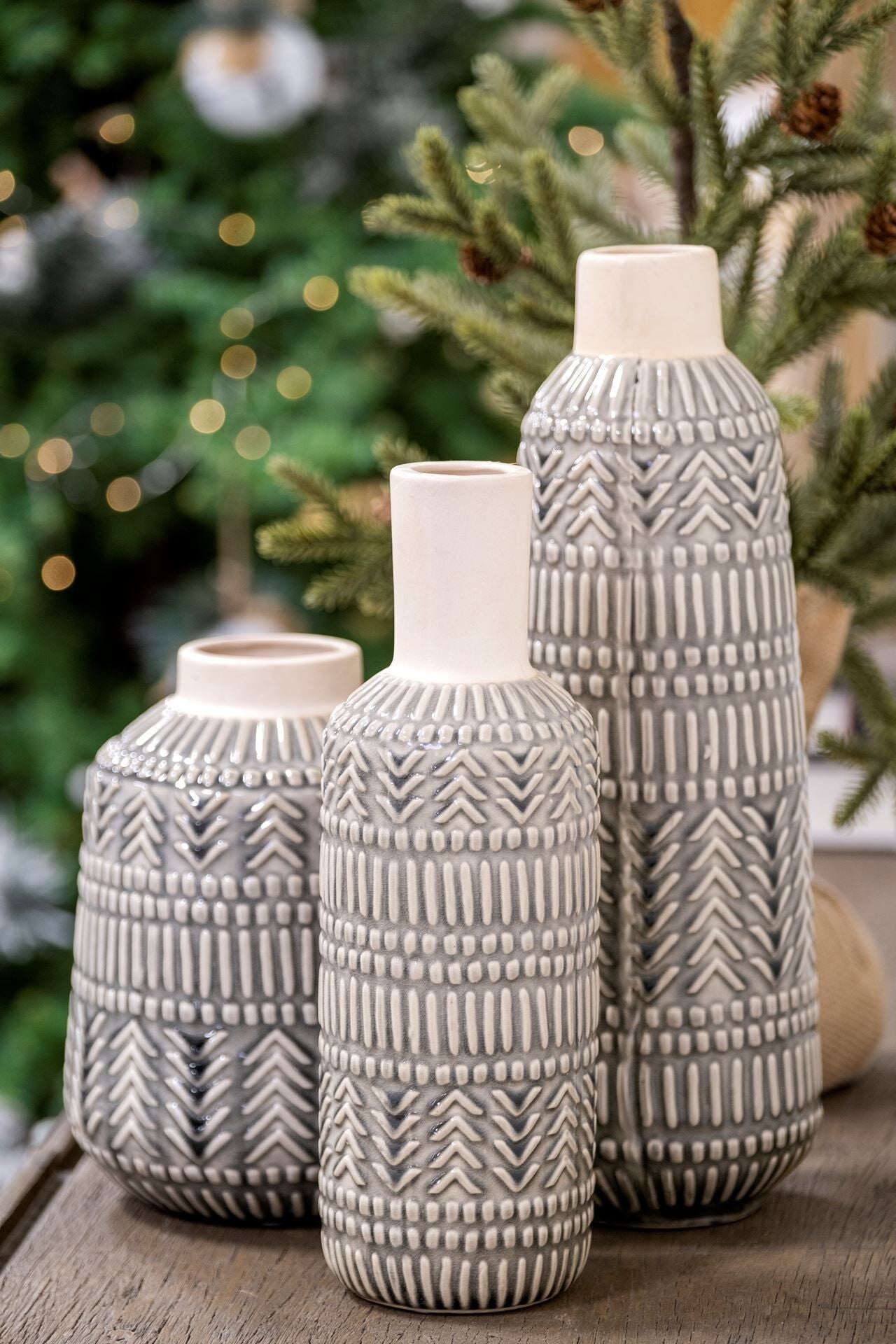 Black and cream ceramic vase 14 inch perfect for contemporary centerpiece and geometric styling