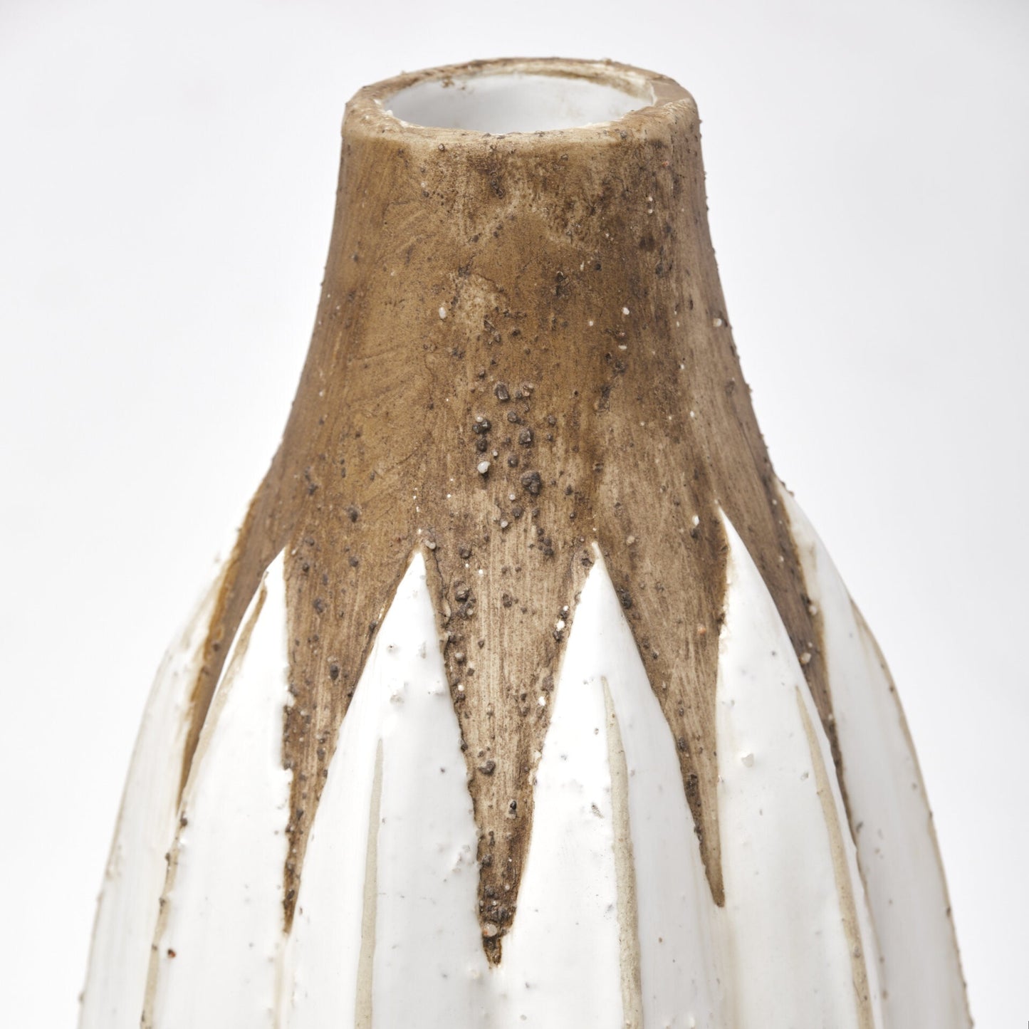 Rustic brown and white ceramic vase with dimensional oval texture pattern, perfect for farmhouse and coastal style interiors