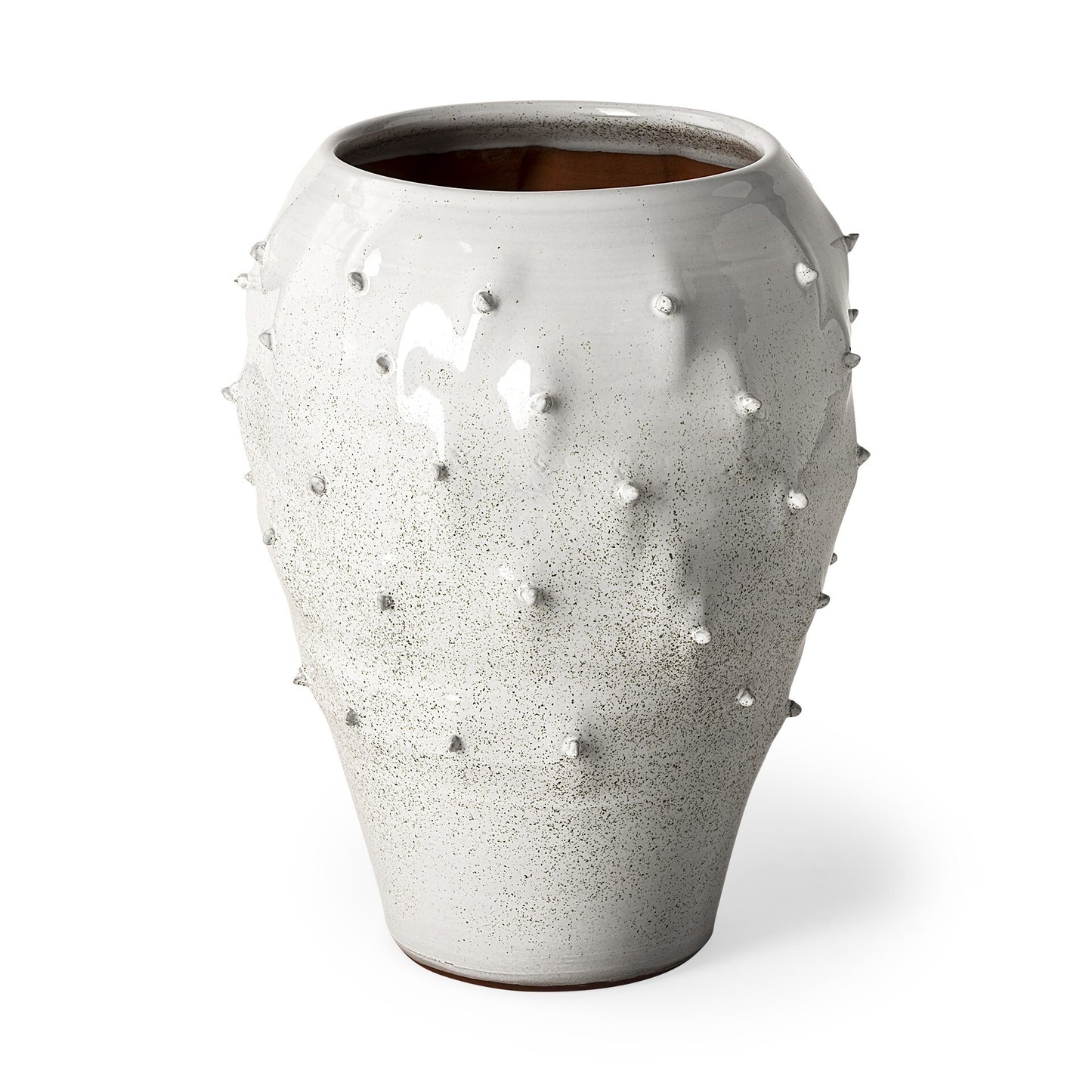 White spiked ceramic vase 14 inch close-up showing unique textured surface and organic glaze finish