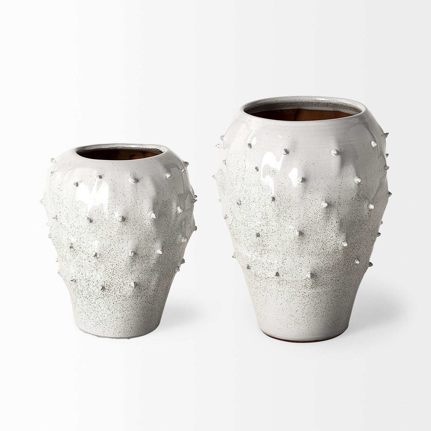 Modern textured vase white spiked side view displaying sculptural contemporary aesthetic