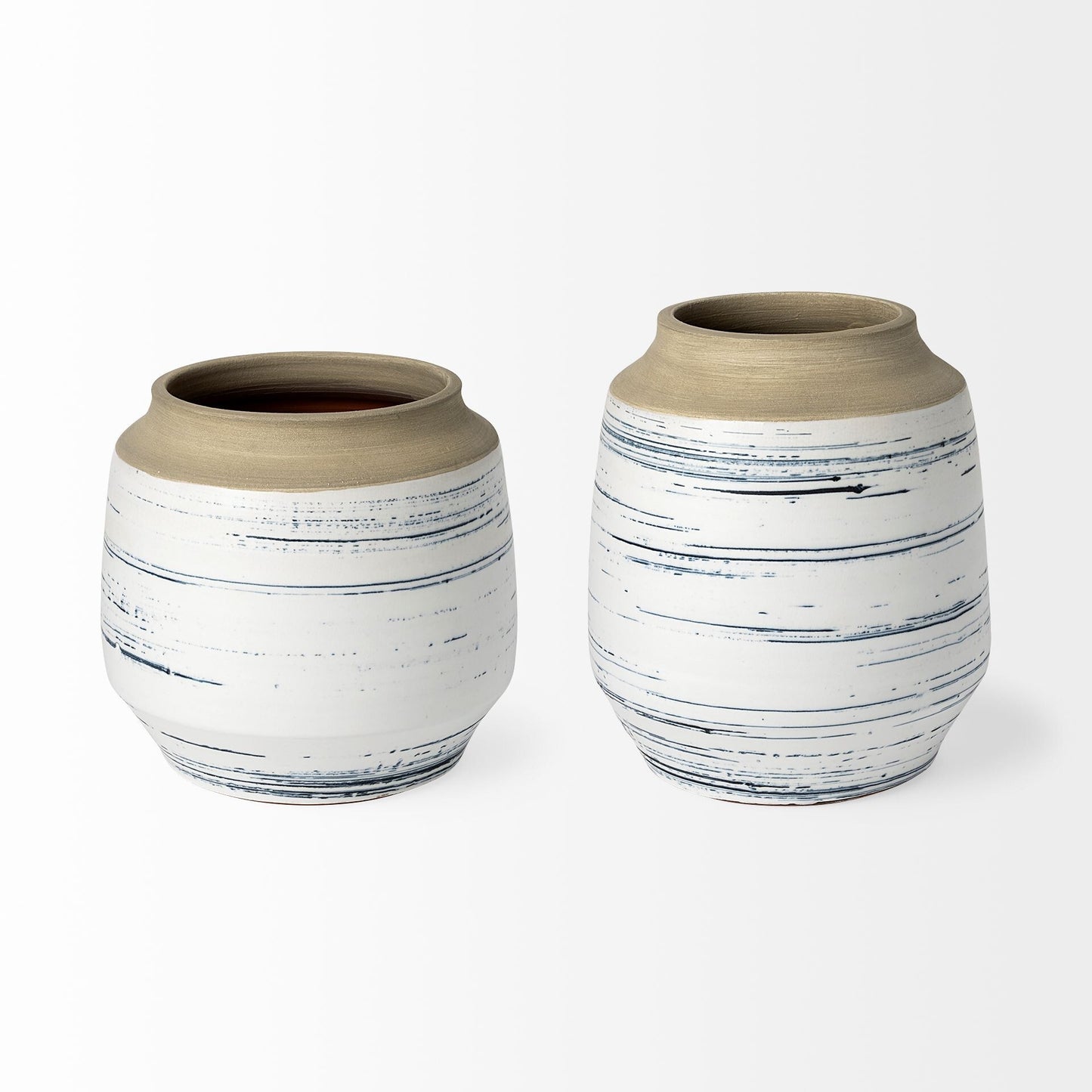 Side view of 10 inch bowl shaped ceramic vase showing slightly tapered top and base with unique soft coastal design