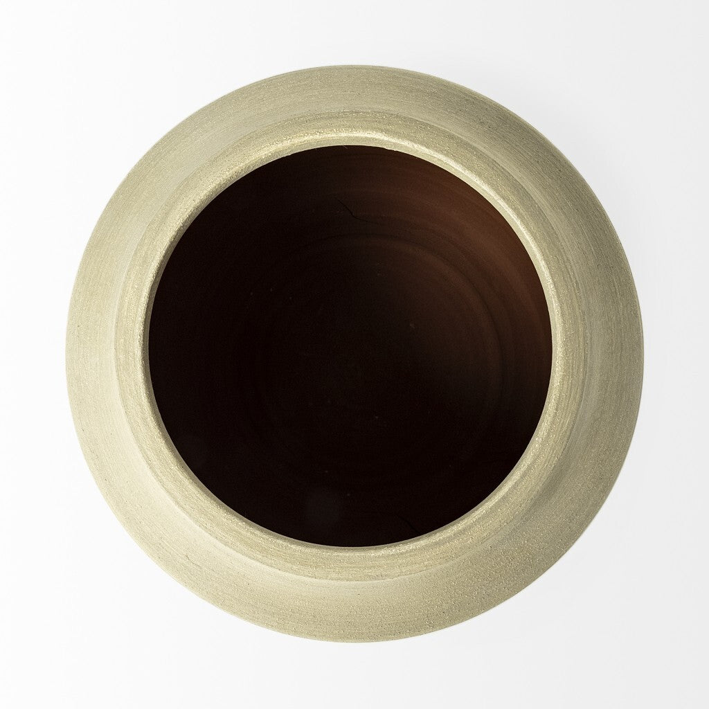 Coastal inspired ceramic vase showing tall wide bowl shape perfect for flowers or standalone decorative display
