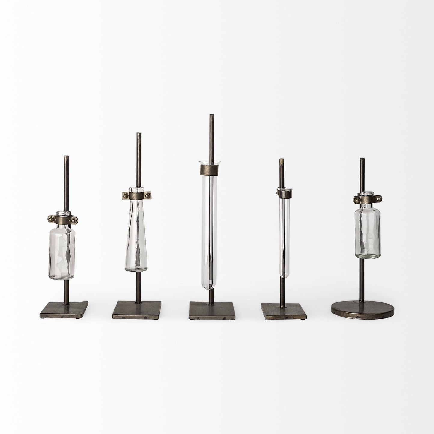 Modern bud vase set 5 pieces side view displaying industrial aesthetic and versatile styling