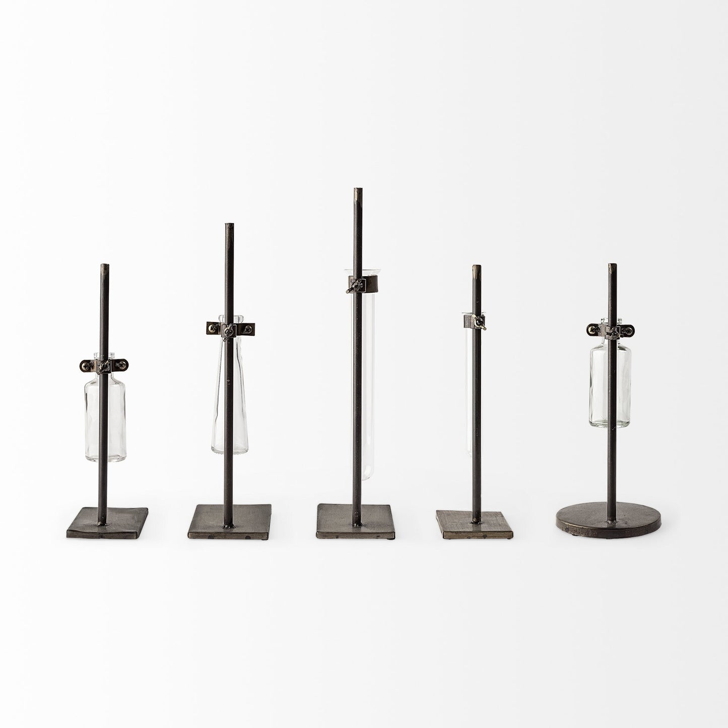 Set of 5 vases alternative angle showing unique test tube style perfect for single stems