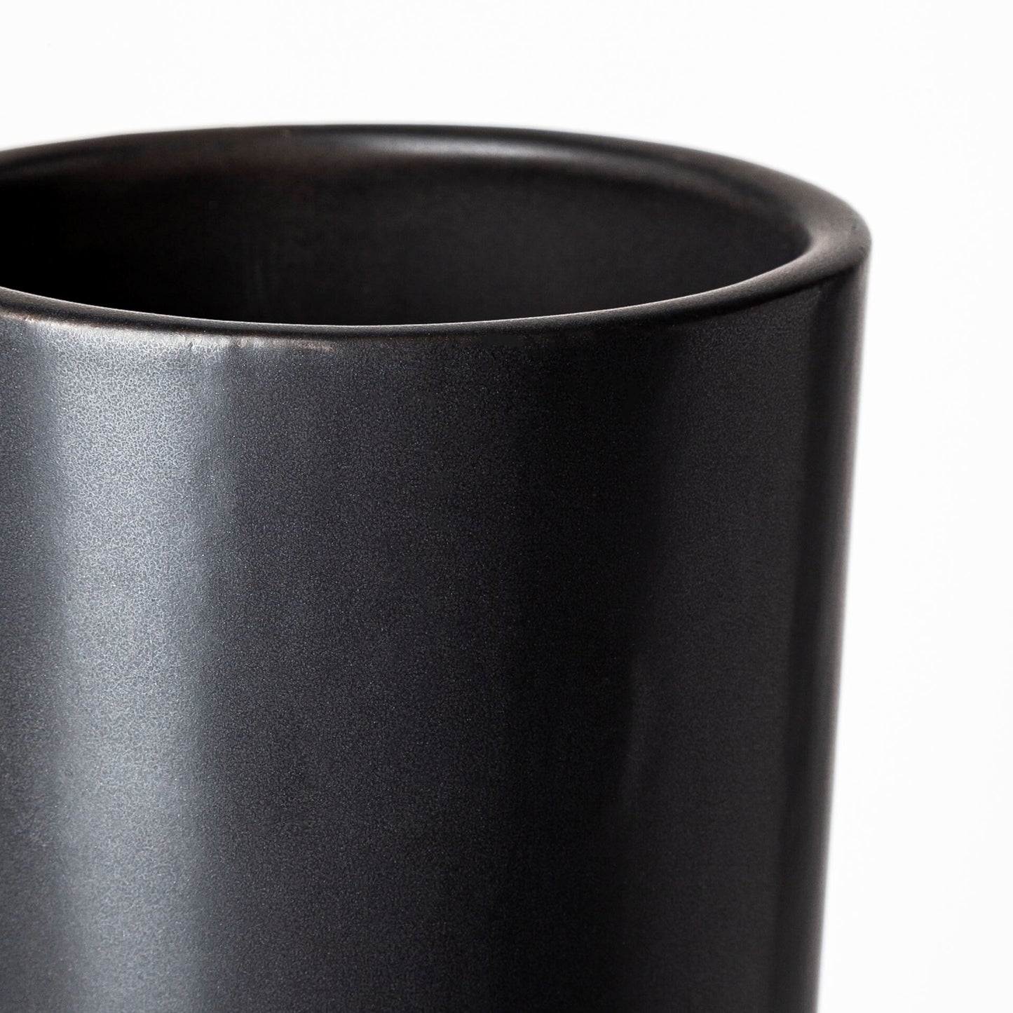 17 inch contempo deco vase matte black ceramic detail shot highlighting premium quality and clean lines