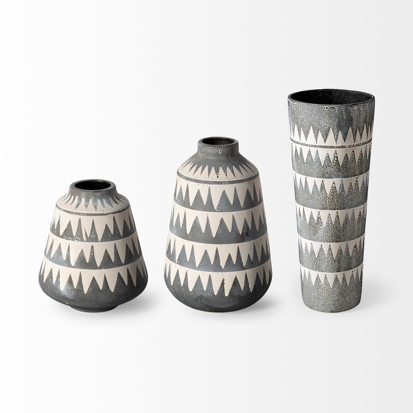 10 inch ceramic vase with gray ivory pattern showing dark interior perfect for flower contrast