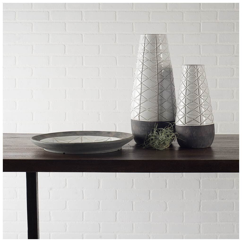 Modern Geometric Ceramic Vase - Detail Shot of Dimensional Carved Pattern and Premium Quality Construction
