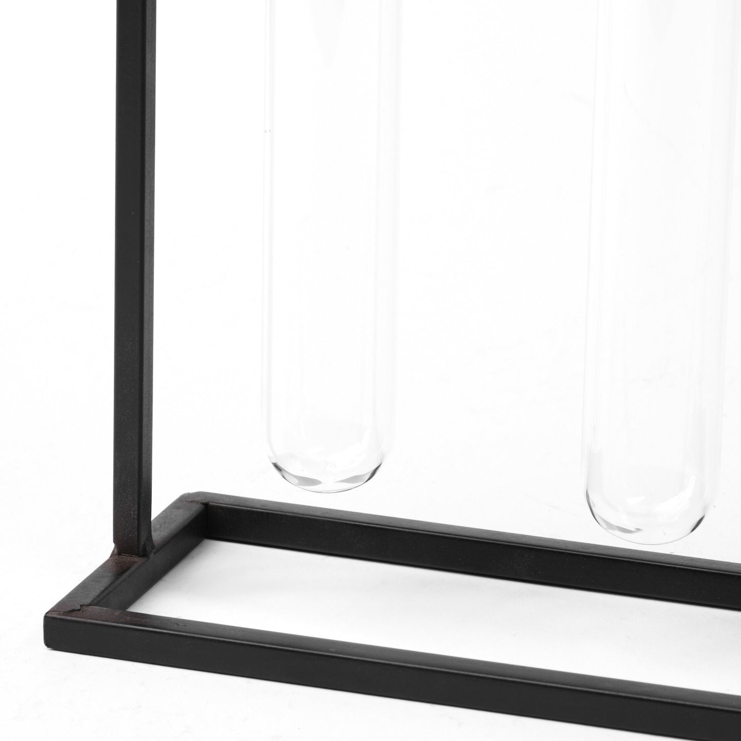 Five test tube vase in sleek black metal stand, perfect for modern living room bookshelf or library decor