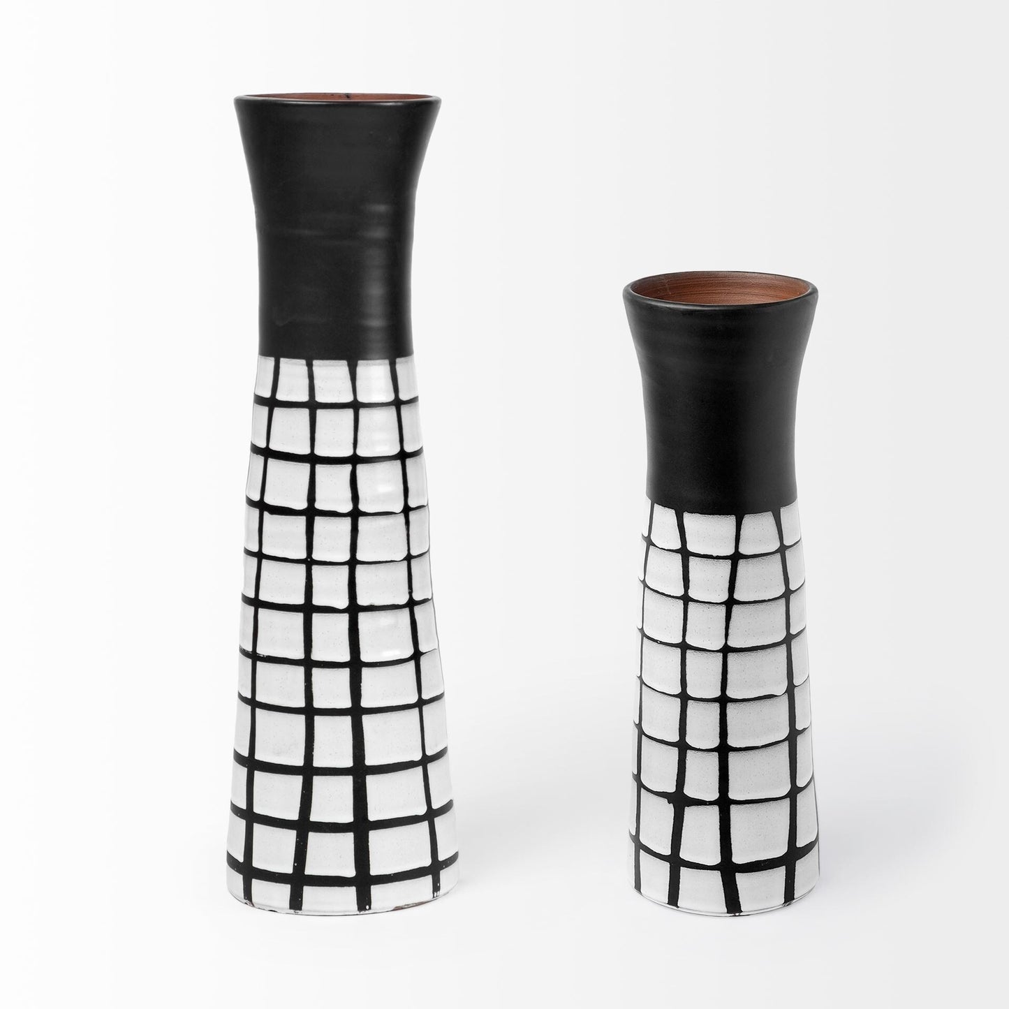 Modern Grid Pattern Vase - Close-Up Detail of Premium Ceramic Construction and Bold Black White Checkered Design