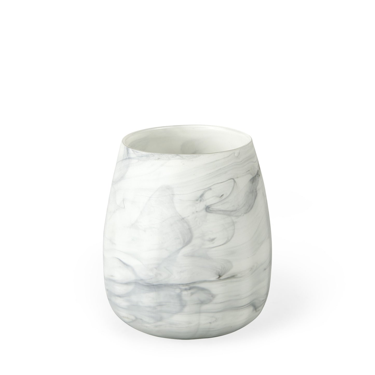 Elegant 8-inch gray and cream marble design glass vase with modern abstract pattern, featuring wide cylindrical shape perfect for floral arrangements or standalone home decor
