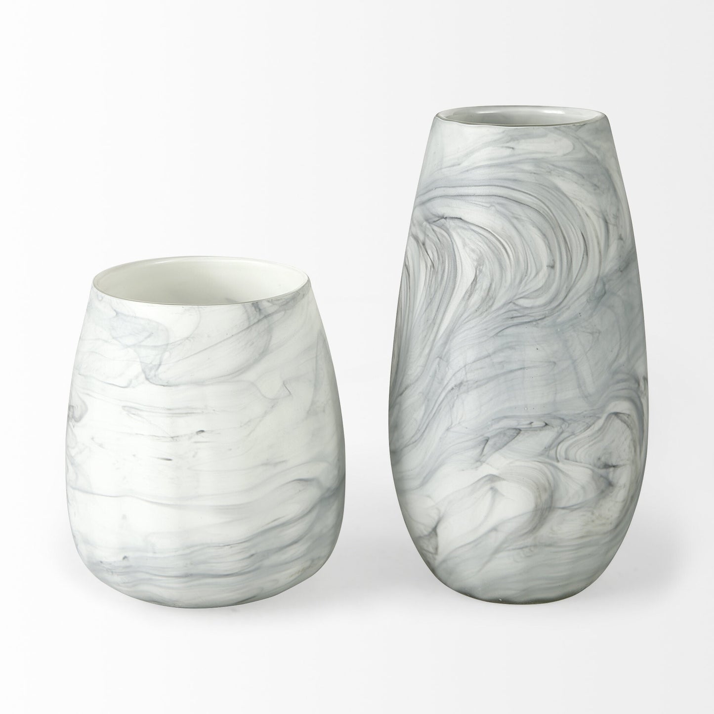 Modern marble design vase gray white side view displaying sophisticated contemporary aesthetic