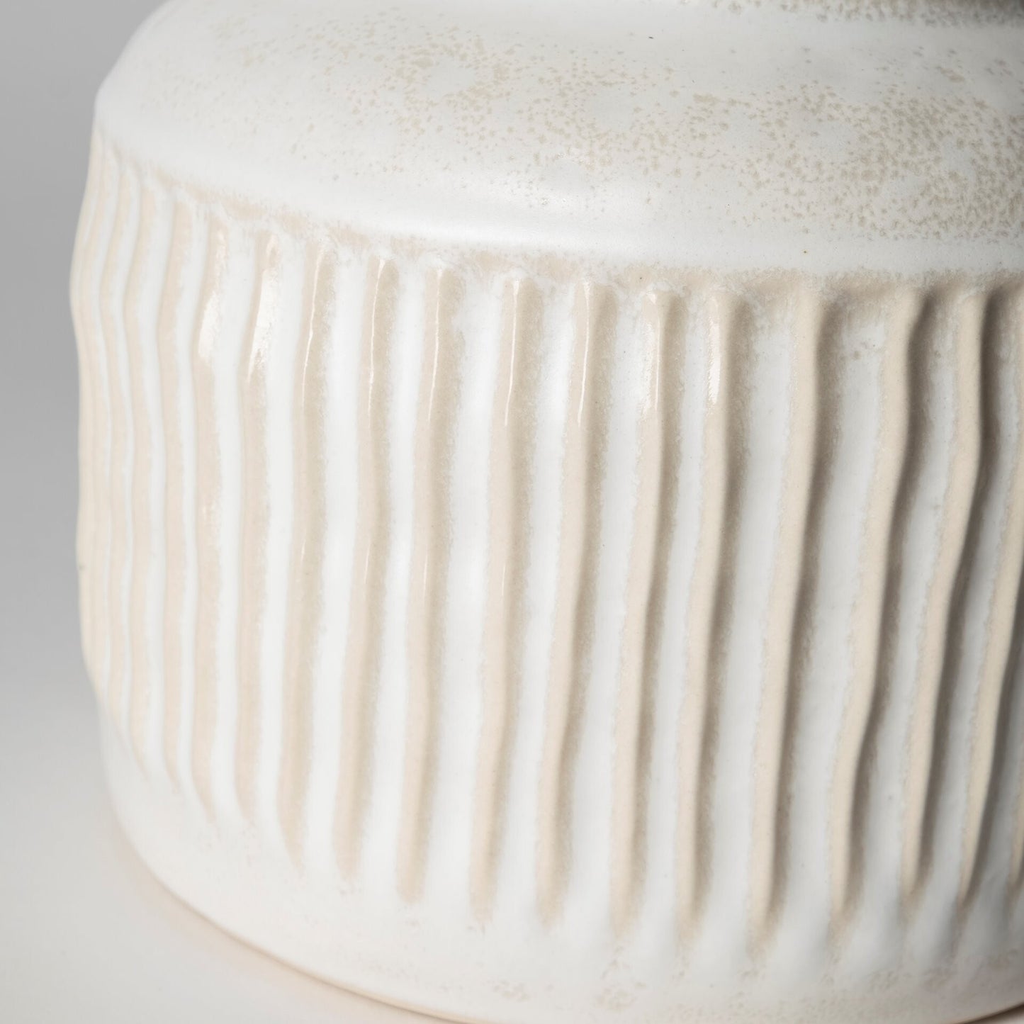 Contemporary traditional ceramic vase with whitewash finish and semi-circle handles