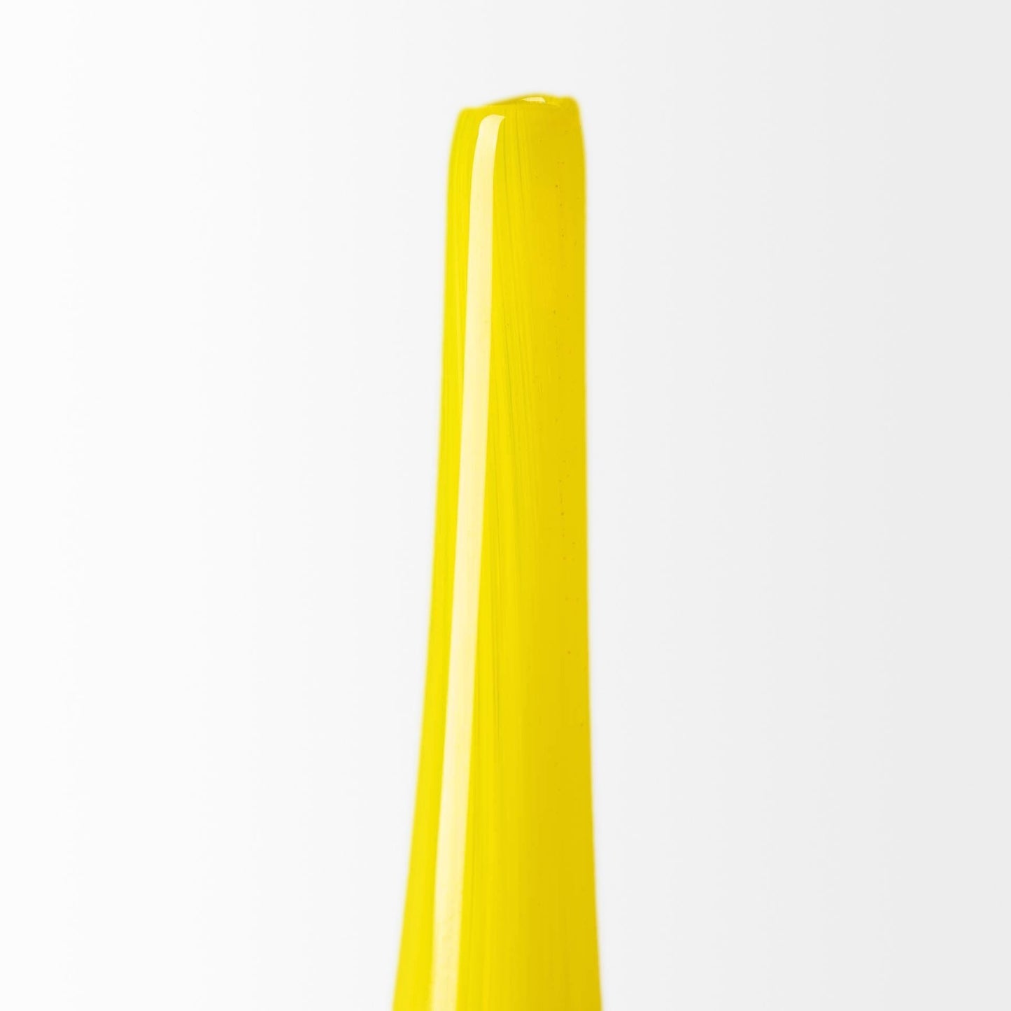 Yellow gray art glass vase alternative angle showing one-of-a-kind handblown spun glass technique