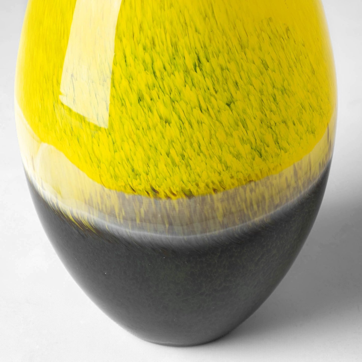 Yellow and gray spun glass vase full view demonstrating 21 inch height ideal for tall arrangements