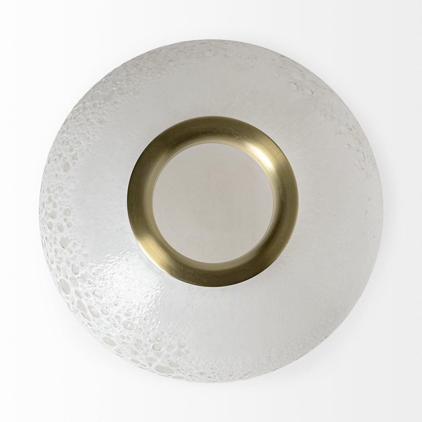 Three-quarter view of 8-inch luxury glass vase emphasizing gold rim accent and sophisticated pearl white finish with light-catching qualities