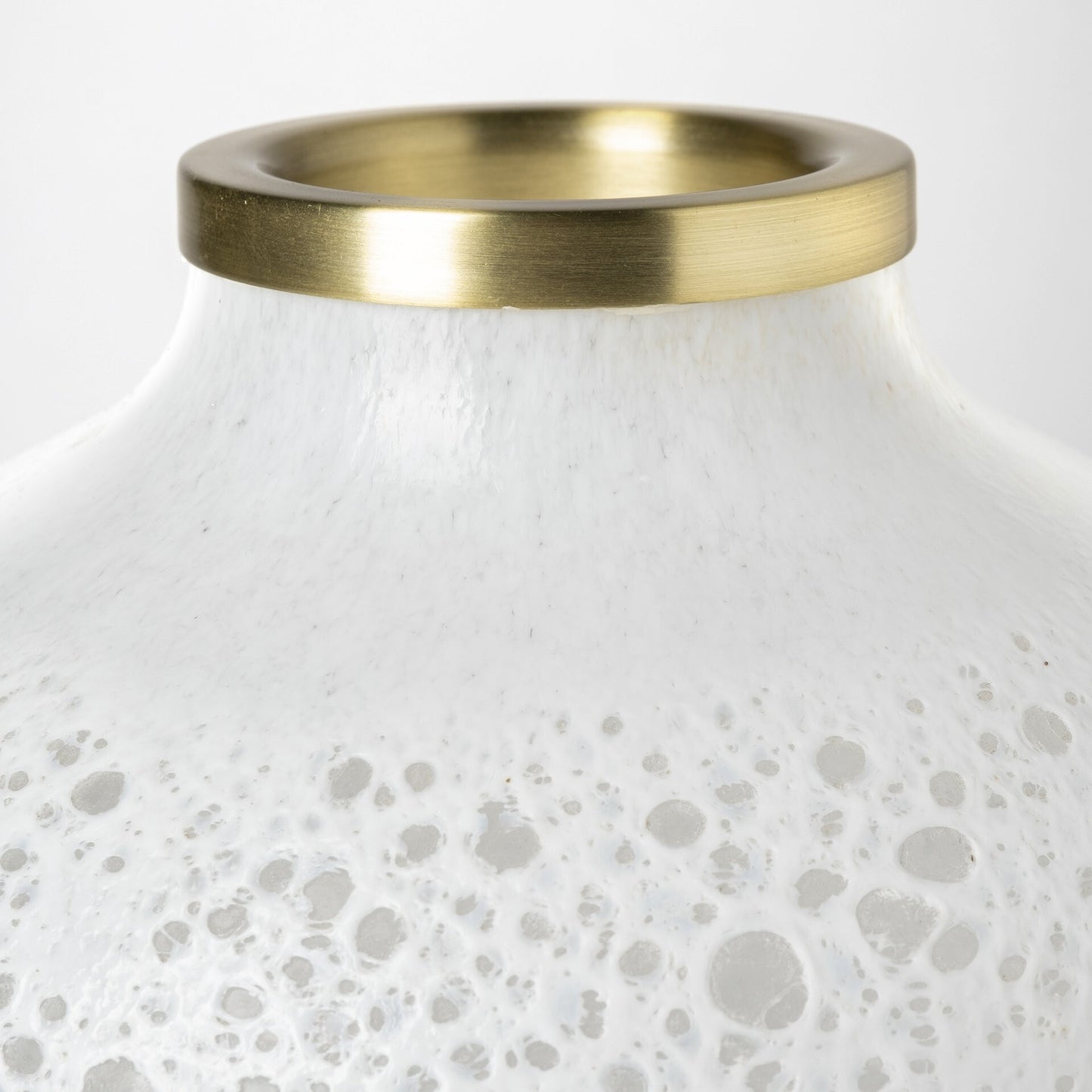 Top view of pearl white vase showing tapered gold rim opening and rounded square shape, ideal for floral arrangements or standalone display