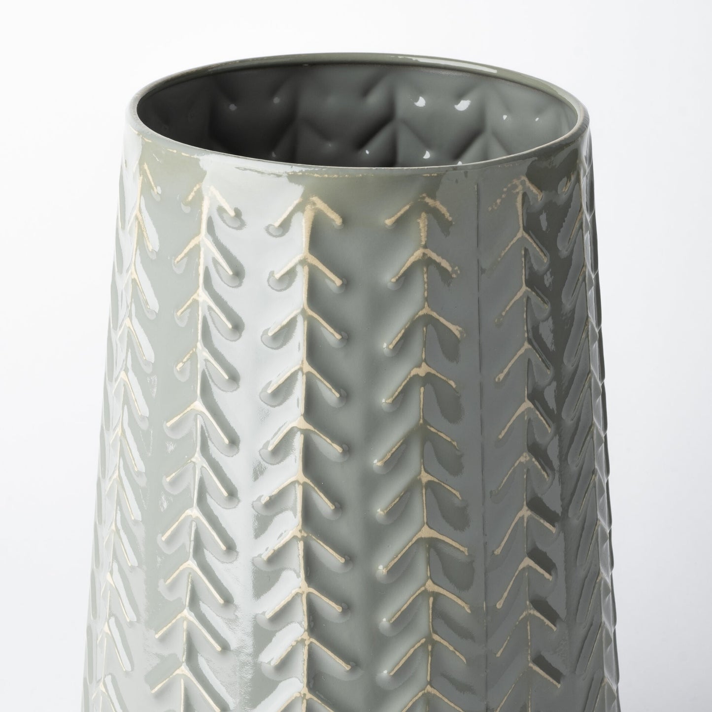 11 inch green vase with wide tapered shape showing generous opening perfect for large flower arrangements