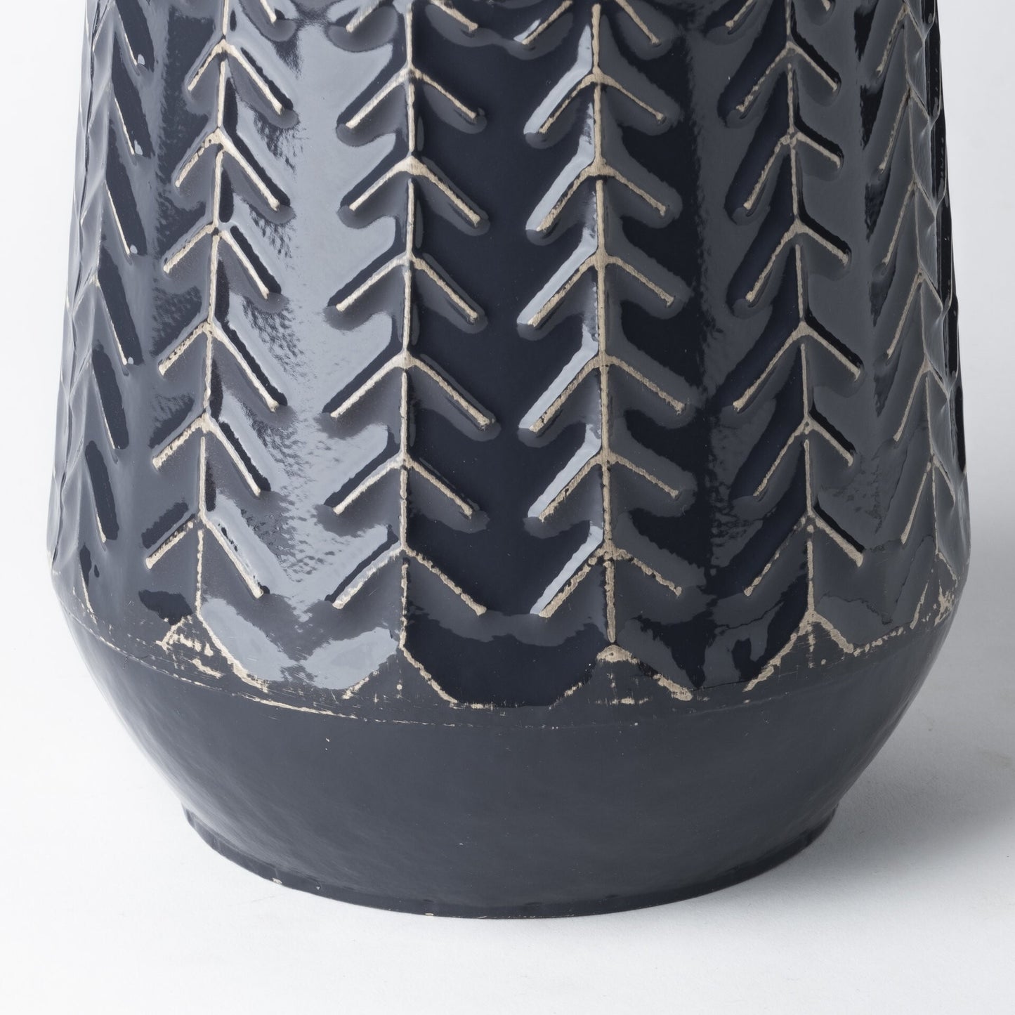 Navy blue chevron vase alternative angle showing versatile modern home decor piece