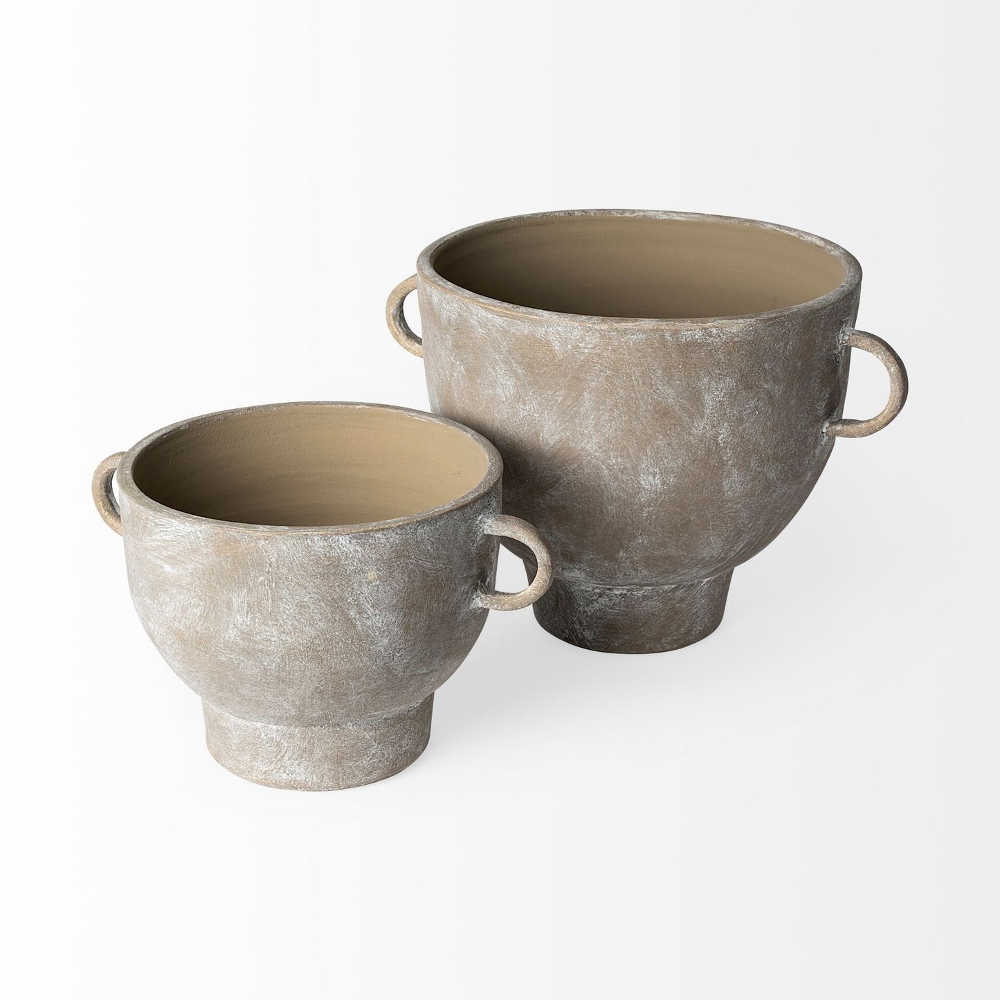 Vintage Farmhouse Bowl Vase - Side Angle View Displaying Two Handles and Raised Base Design